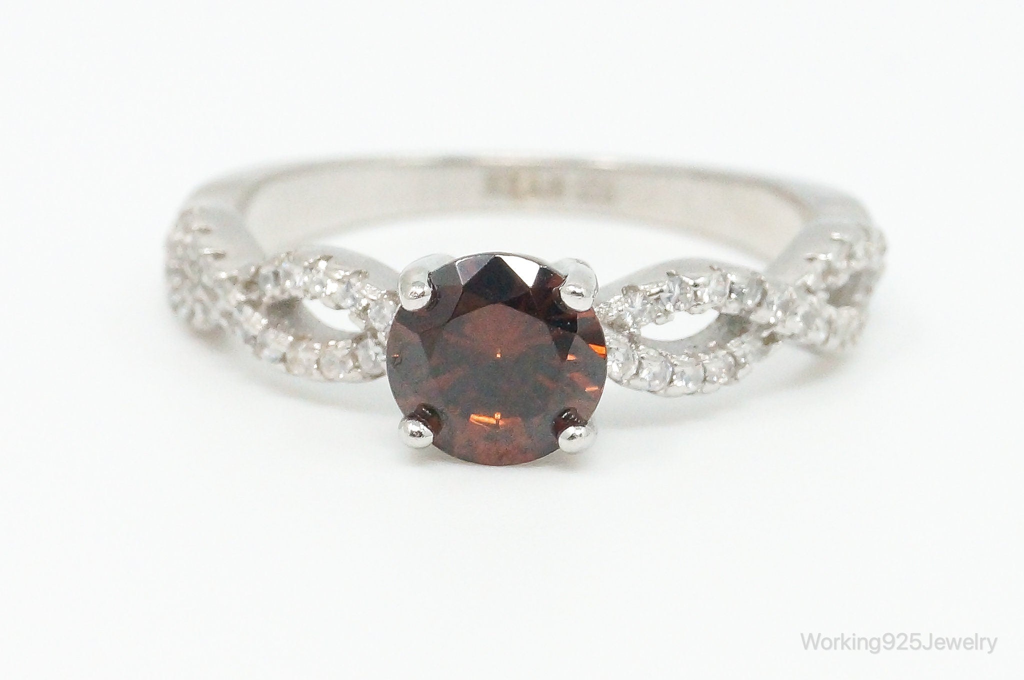 Smoky Topaz Cubic Zirconia Sterling Silver Ring - Size 7