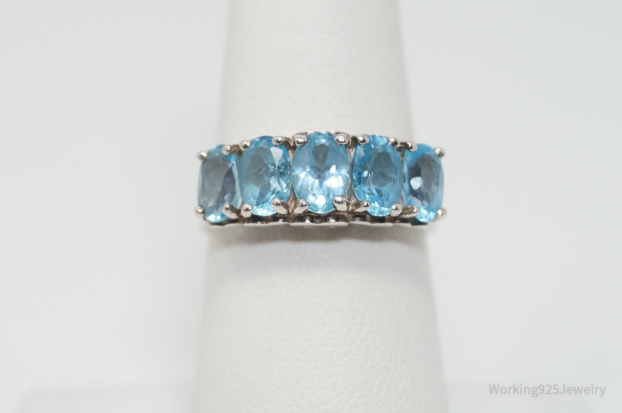 Vintage Designer CNA Blue Topaz Heart Design Sterling Silver Ring - SZ 6.75