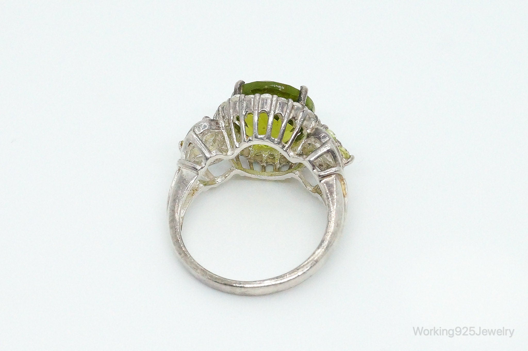 Designer KH Large Peridot Cubic Zirconia Sterling Silver Ring - Size 6