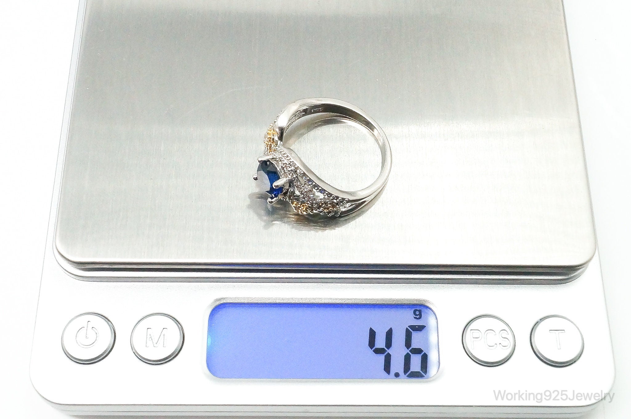 Lab Sapphire Cubic Zirconia Good Vermeil Sterling Silver Ring - Size 9.5