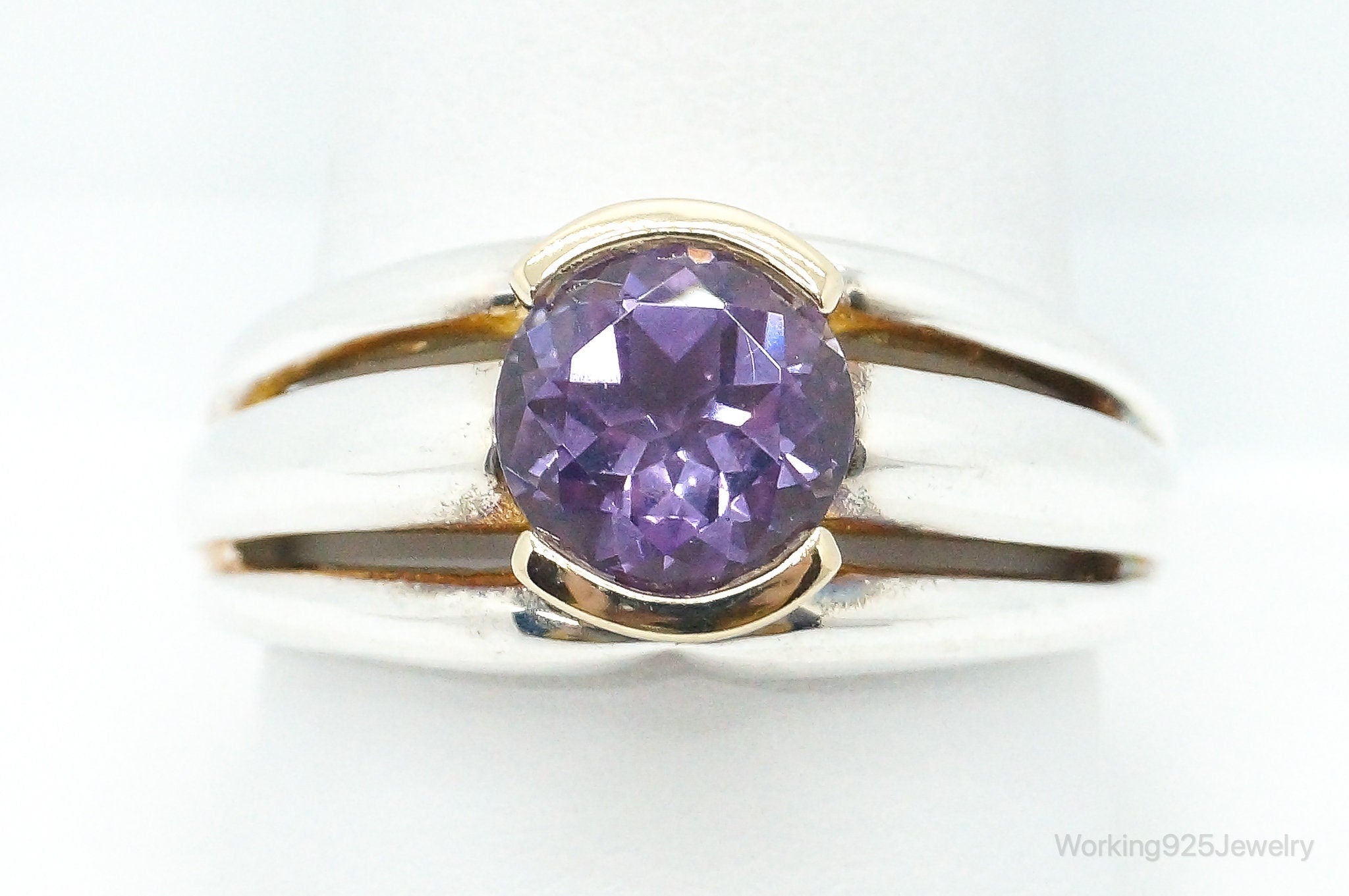 Designer Amethyst Gold Vermeil Sterling Silver Ring - Size 10