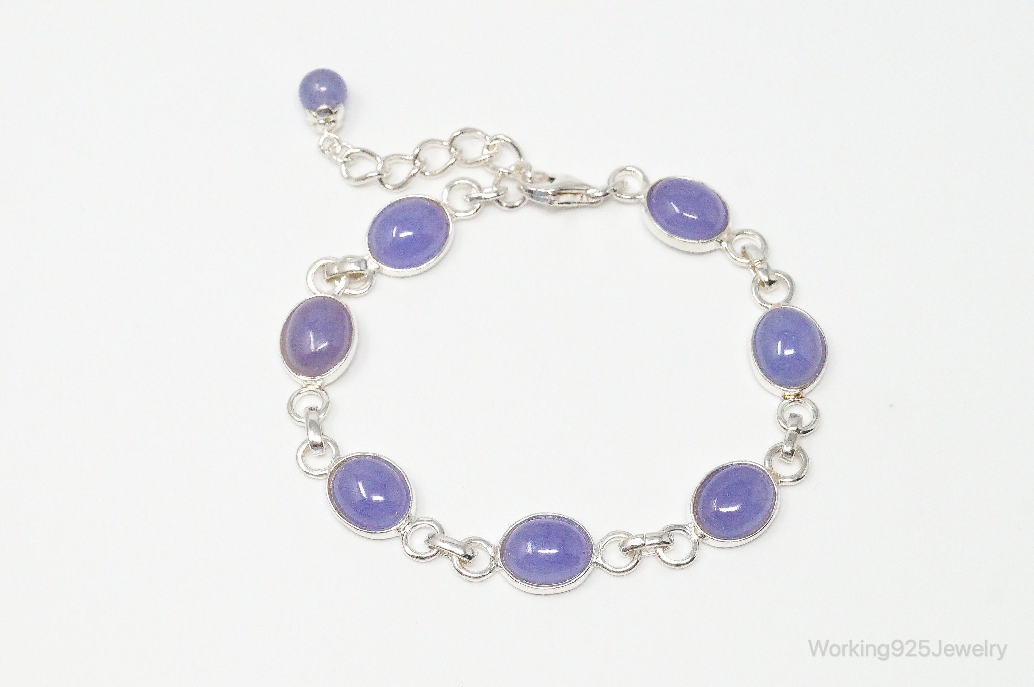 Designer GSJ Purple Jade Link Sterling Silver Bracelet