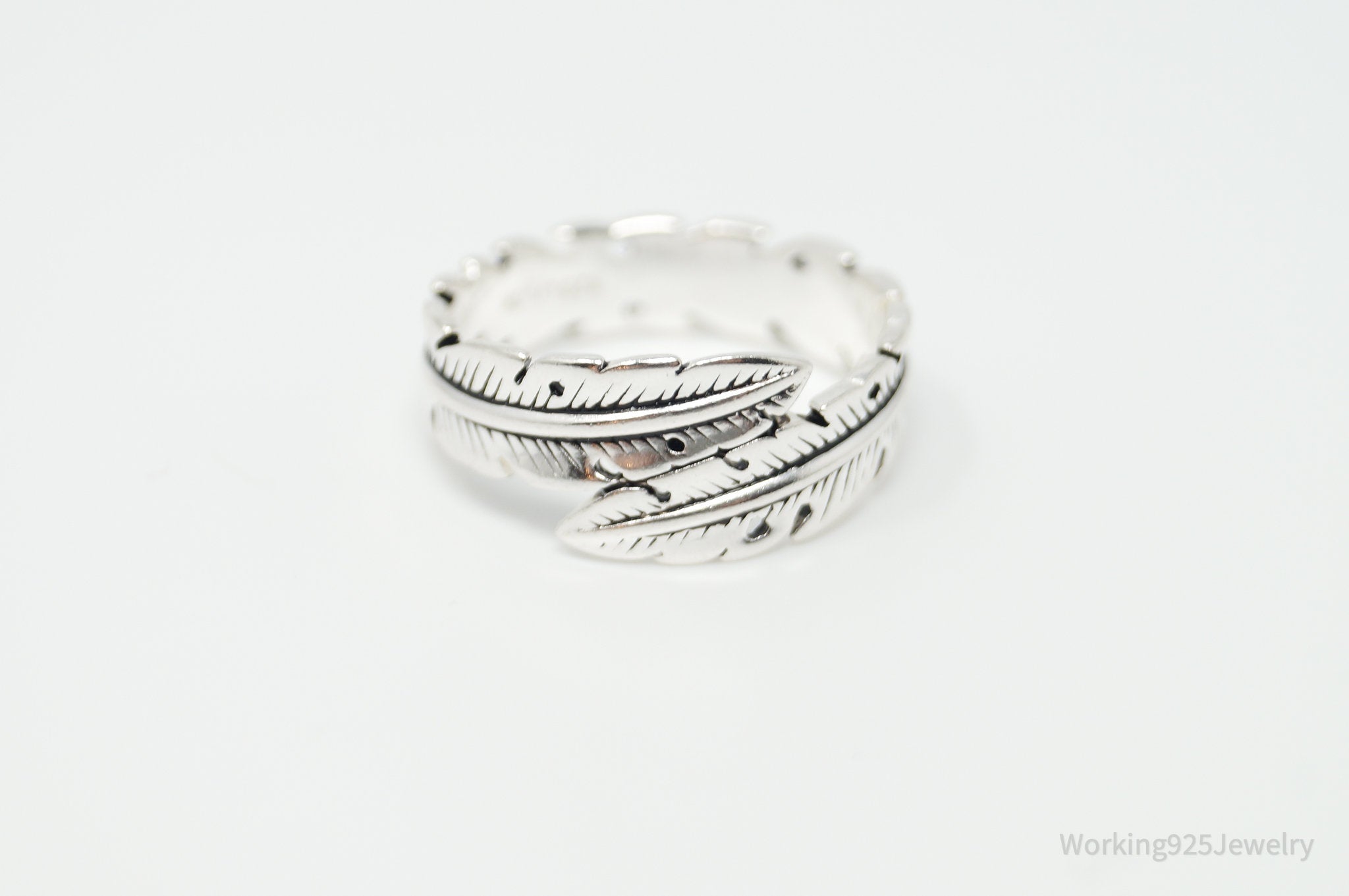 Vintage Feather Wrap Southwestern Sterling Silver Ring - Sz 8.75