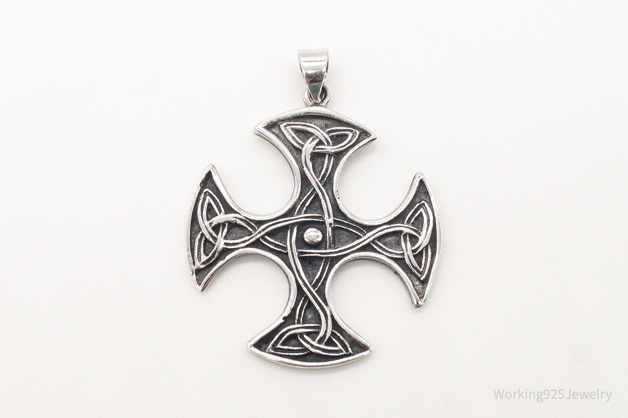 Large Vintage Celtic Cross Sterling Silver Pendant