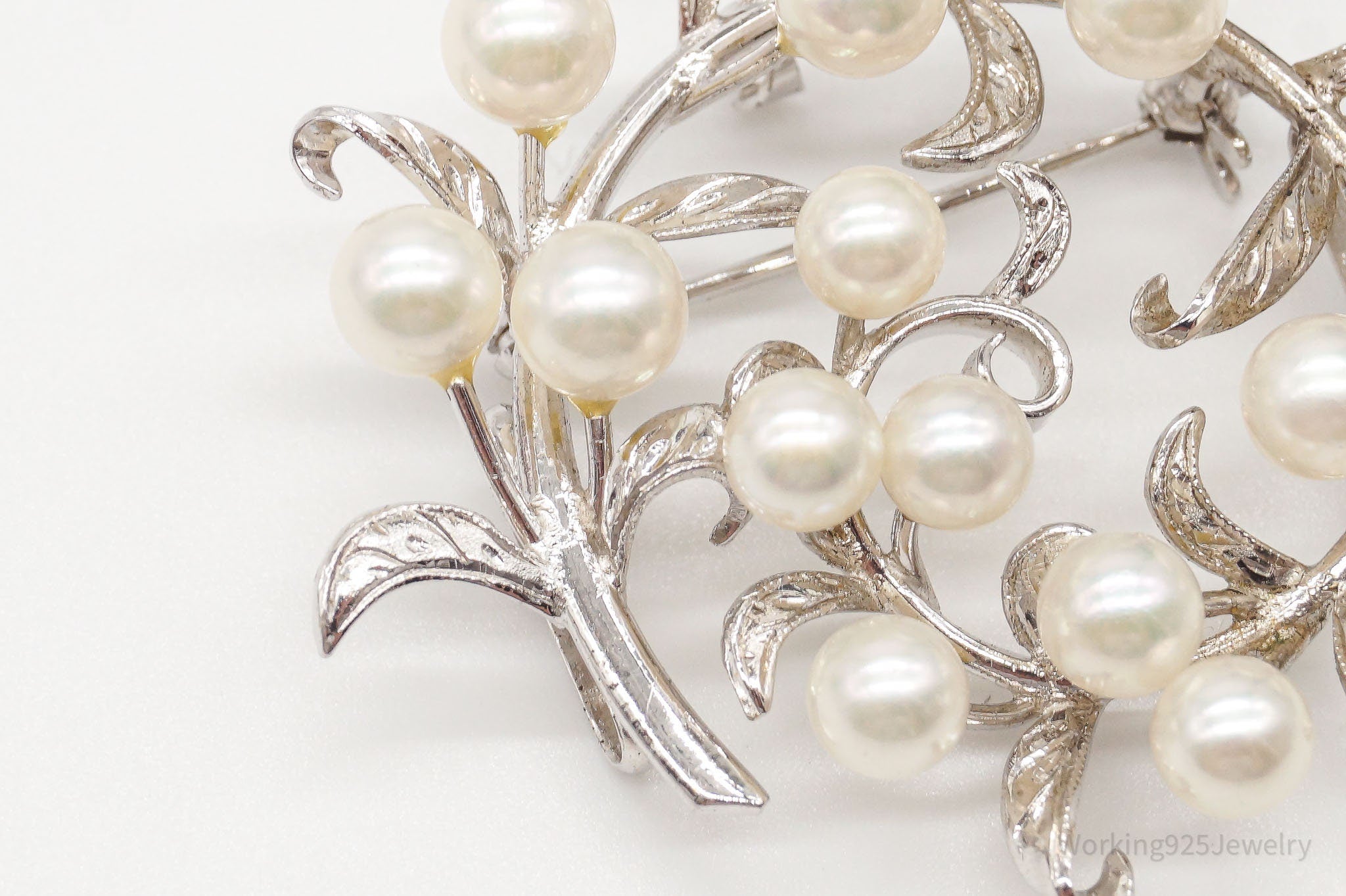 Large Antique Pearl Sterling Silver Brooch Pin