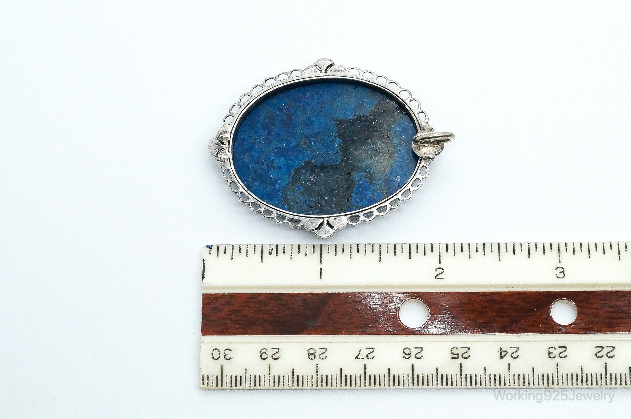 Large Antique Lapis Lazuli Marcasite Sterling Silver Pendant