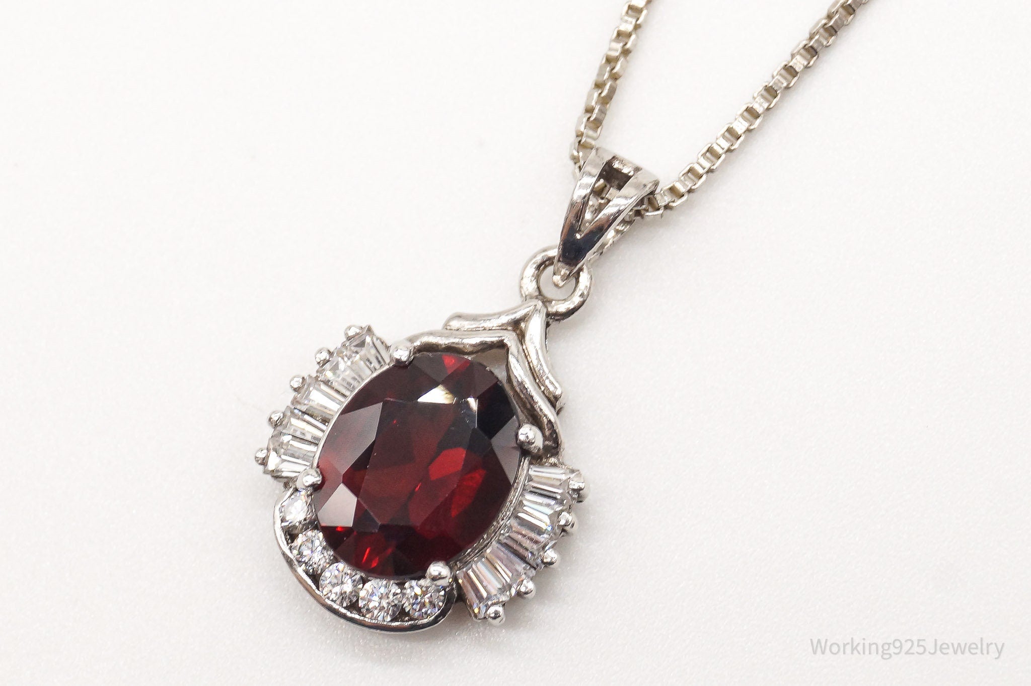 Vintage Garnet Cubic Zirconia Sterling Silver Necklace