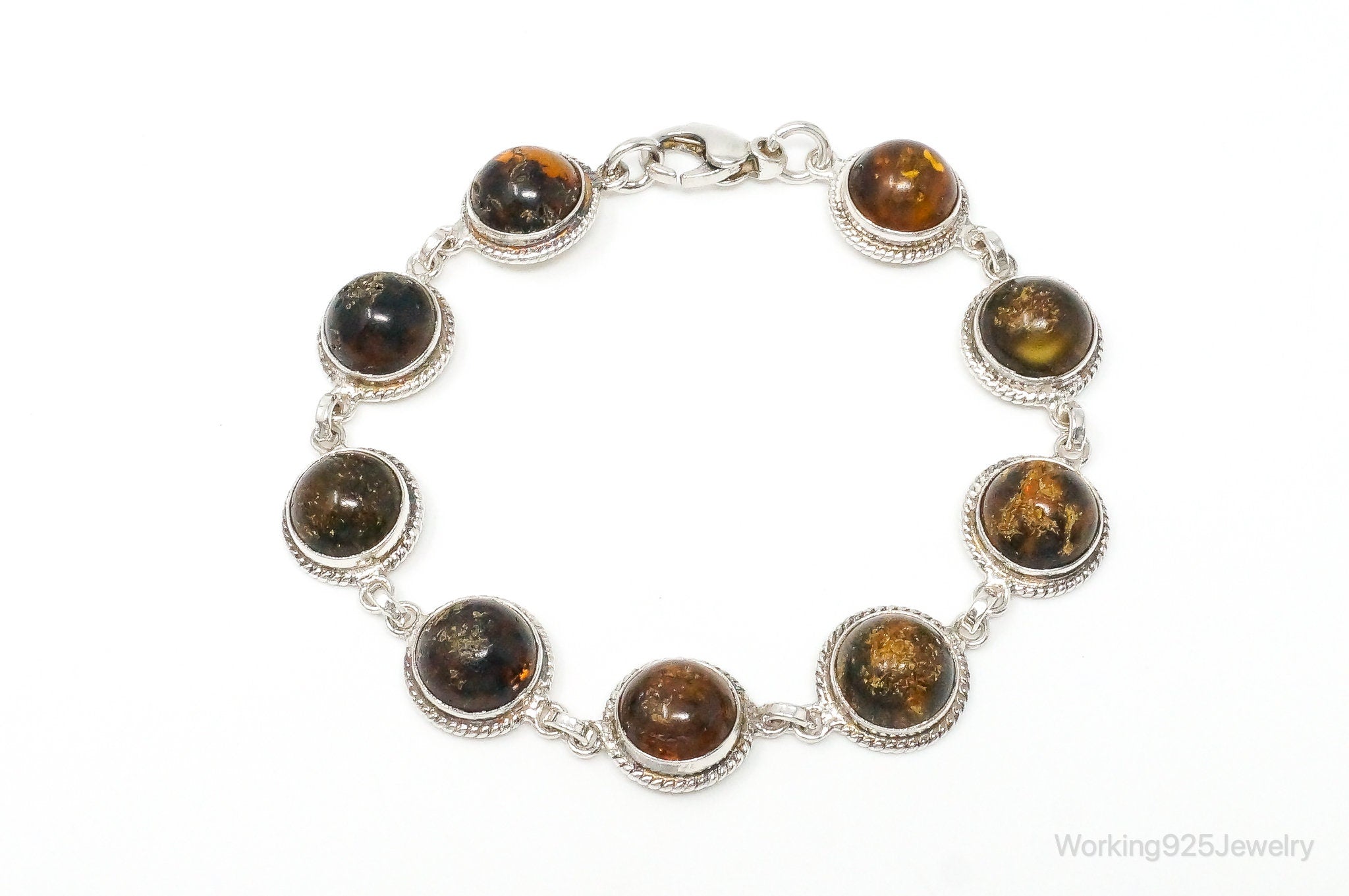 Vintage Amber Sterling Silver Bracelet