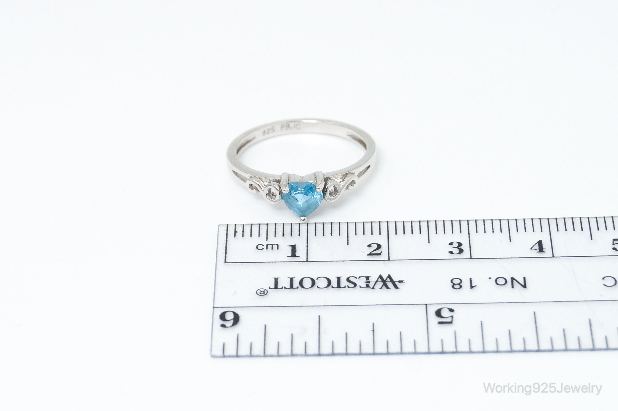 Vintage Designer PBJC Blue Topaz Heart Sterling Silver Ring - Size 6.5