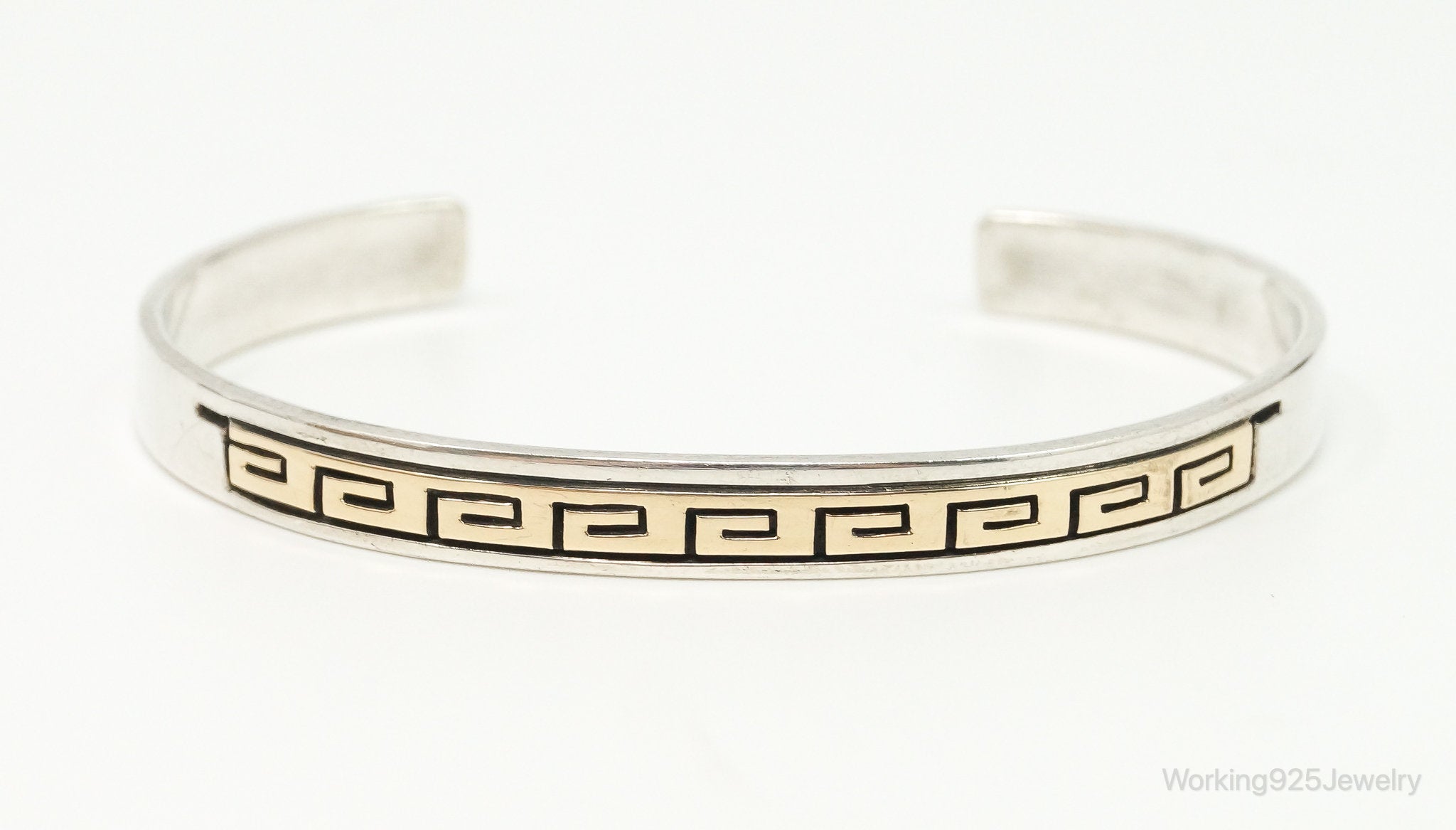 Handmade Vintage Native American P Skeets 14K Gold Sterling Silver Bracelet