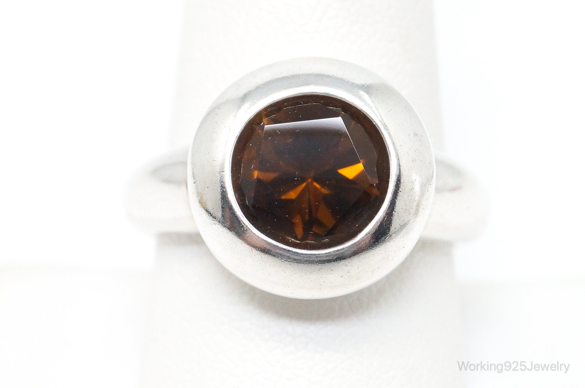 Vintage Fire Citrine CHECK STONE Sterling Silver Ring - SZ 9