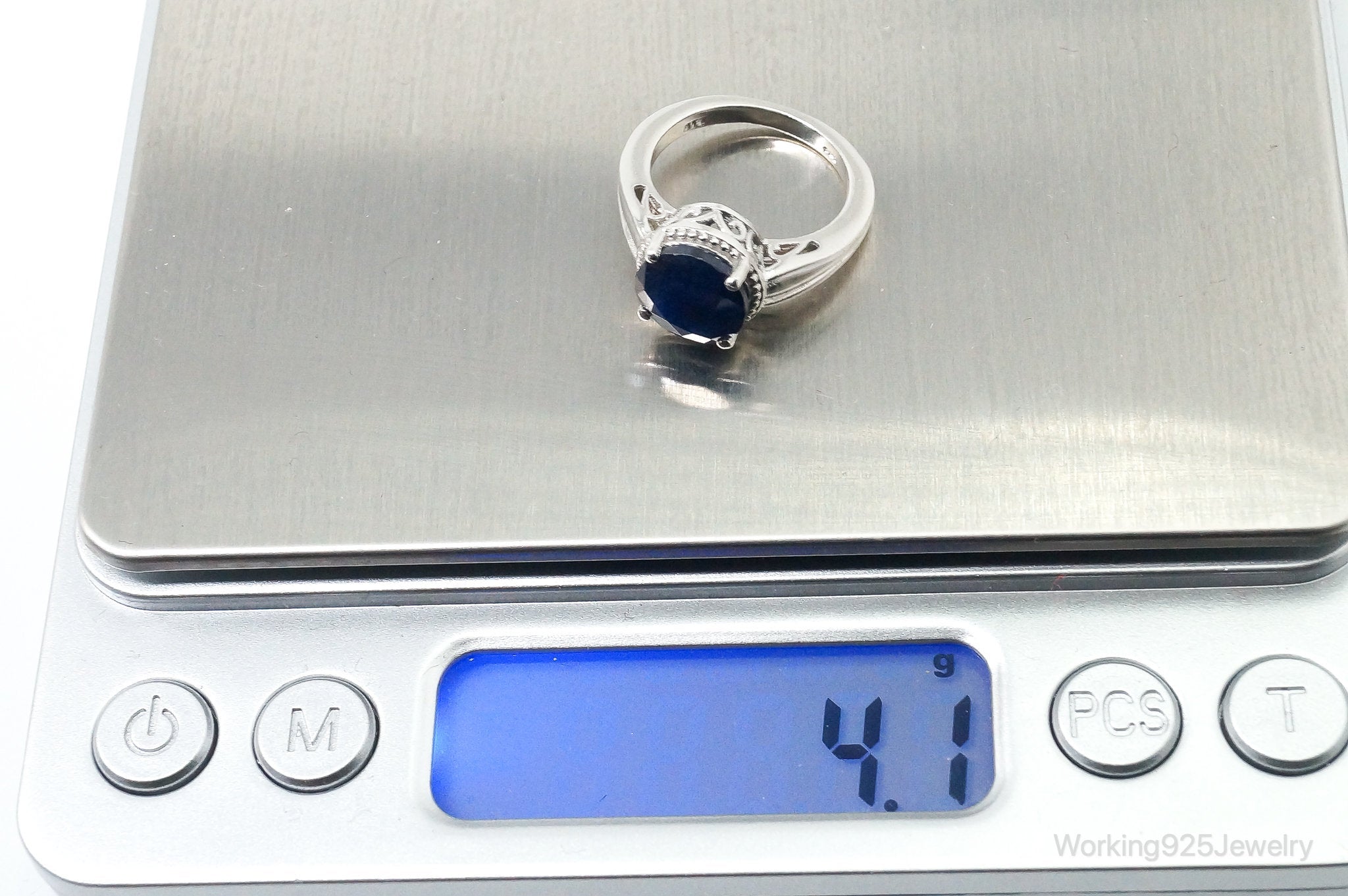 Vintage Art Deco Style Sapphire Sterling Silver Ring - Size 5