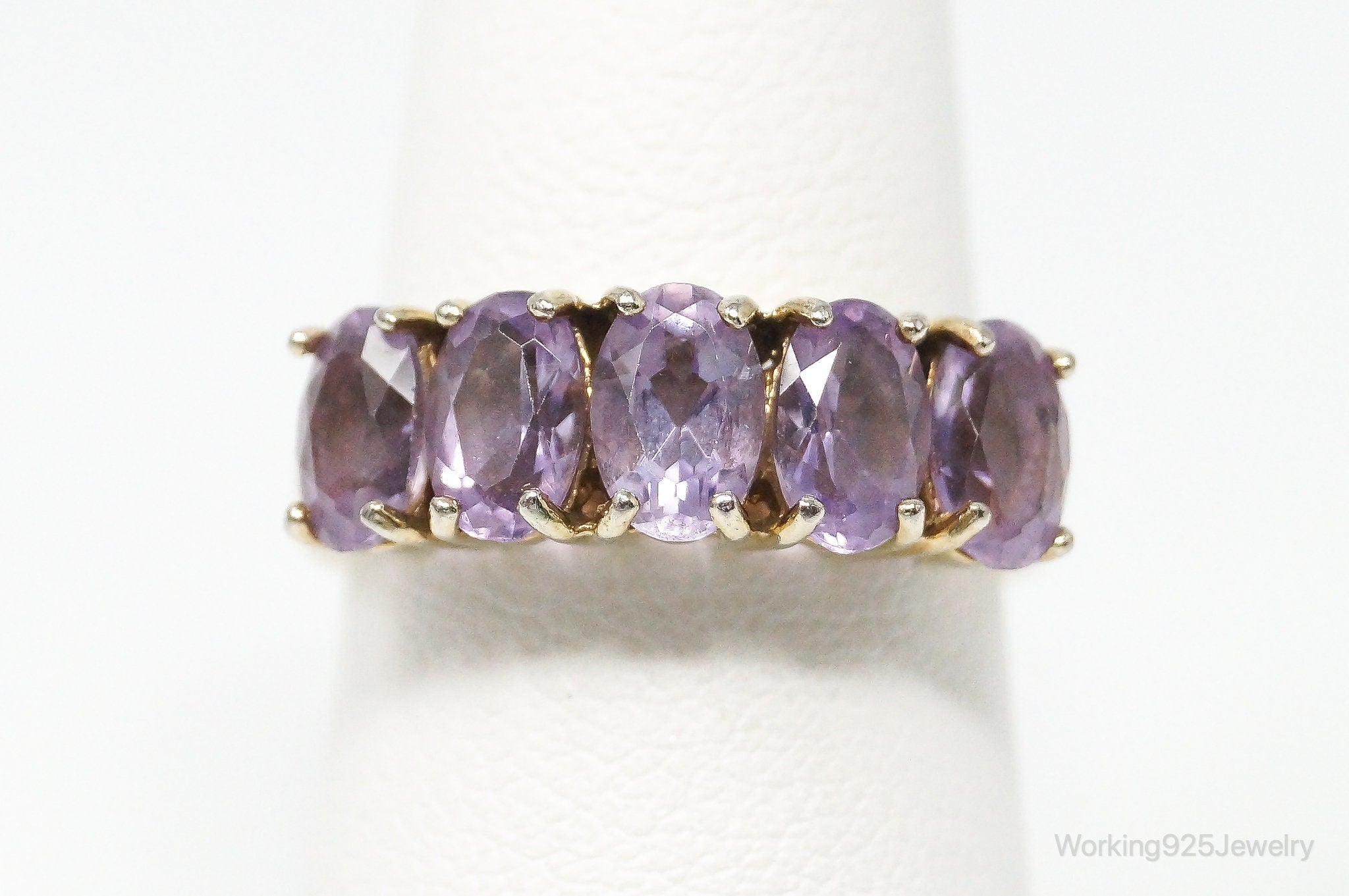 Vintage Amethyst Gold Vermeil Sterling Silver Ring - Size 6