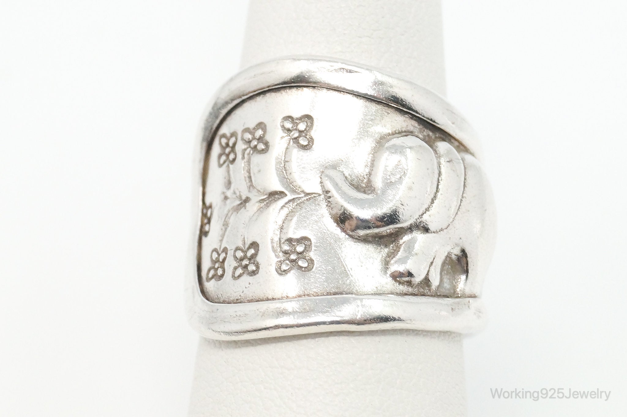 Vintage Elephant Good Luck Sterling Silver Wrap Ring - Size 7.75 Adjustable