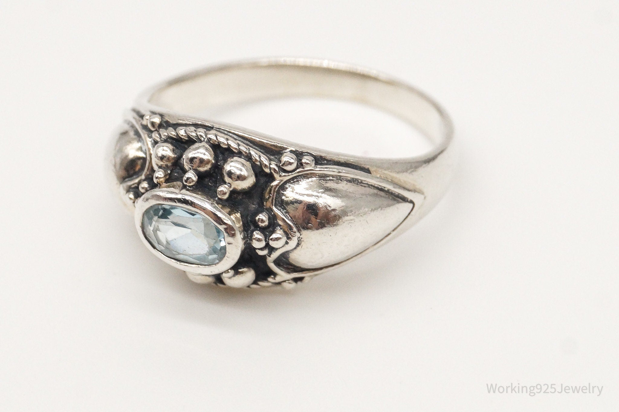 Vintage Blue Topaz Sterling Silver Ring - Size 9