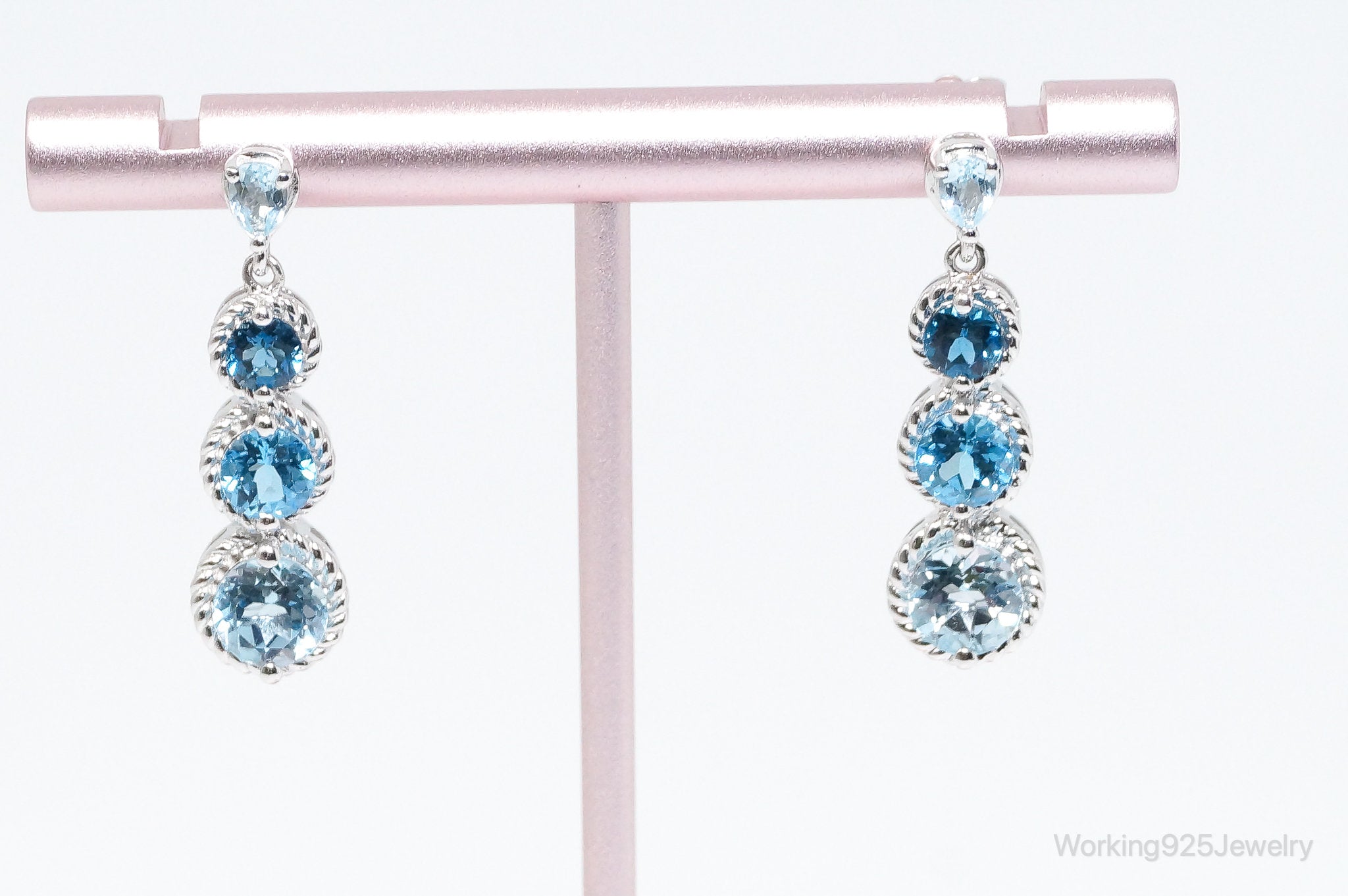 Vintage Blue Topaz Sterling Silver Cable Earrings