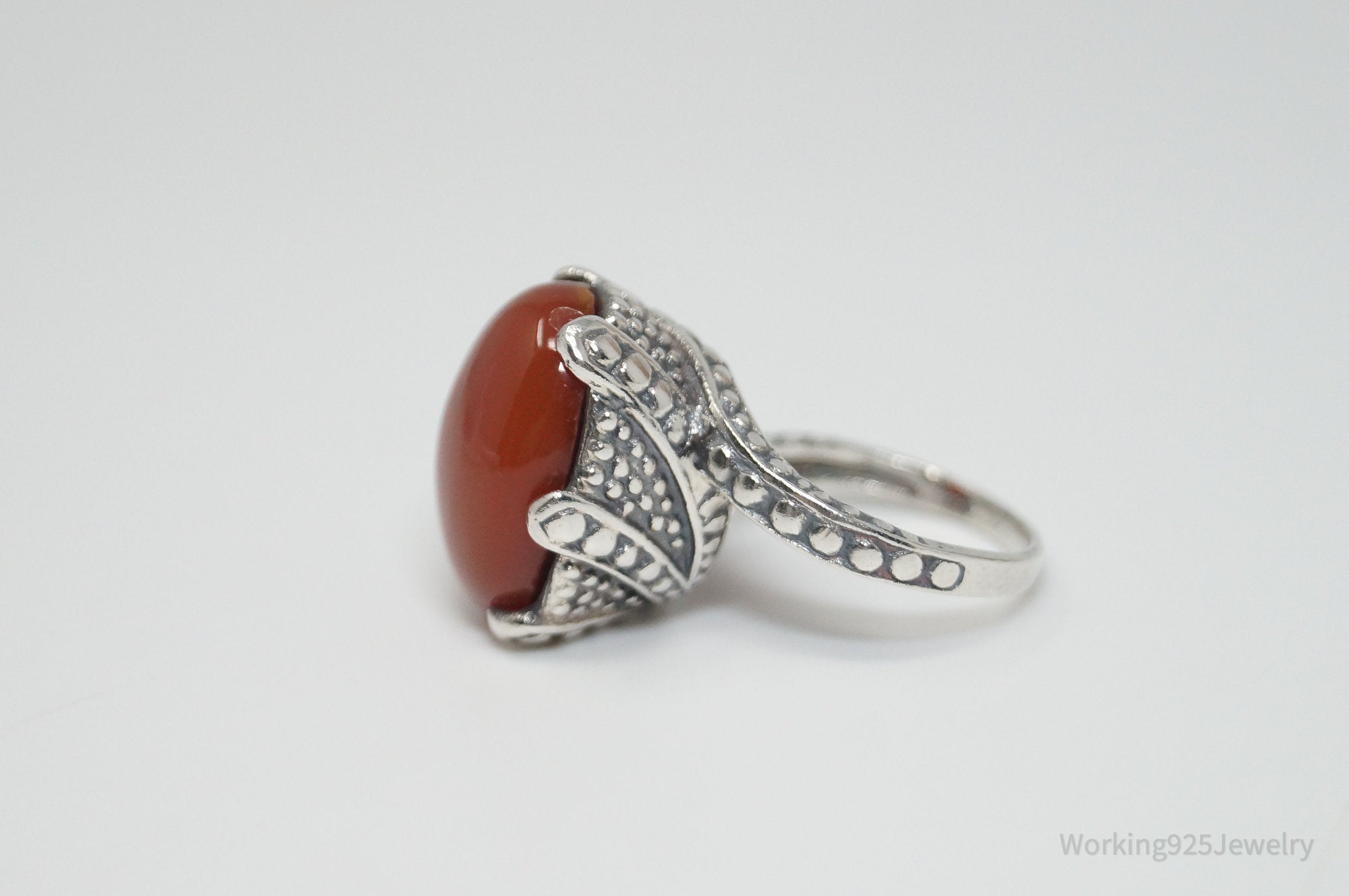 Vintage Large Carnelian Viking Style Sterling Silver Ring - Sz 6.75