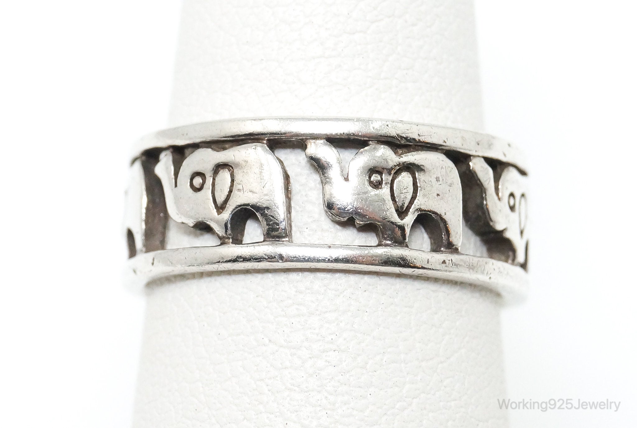 Vintage Elephant Safari Good Luck Sterling Silver Ring - Size 6.25