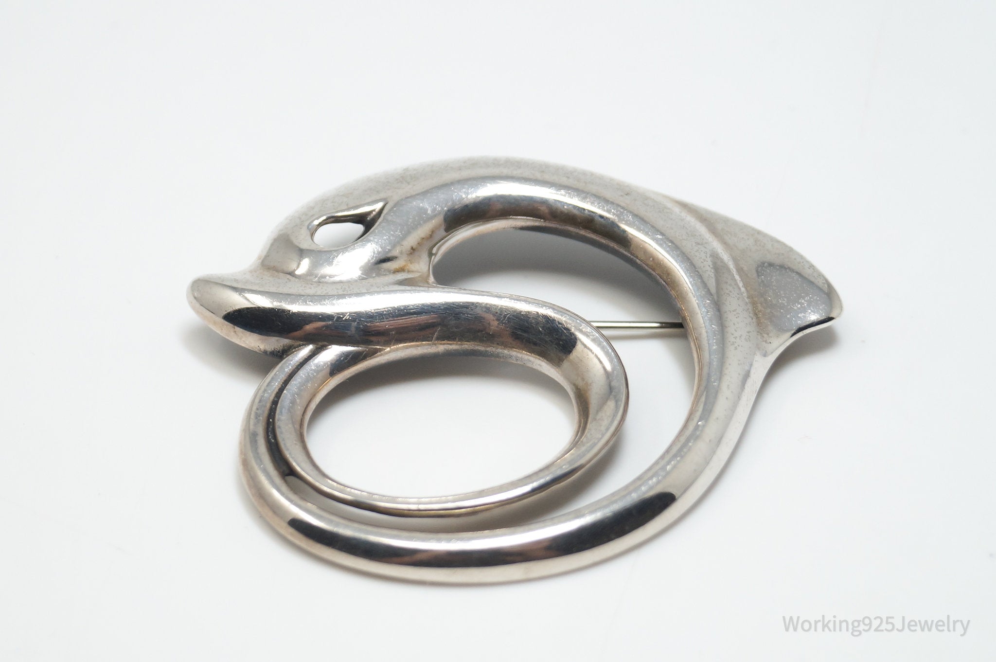 Vintage Designer KABANA Dolphin Sterling Silver Brooch Pin