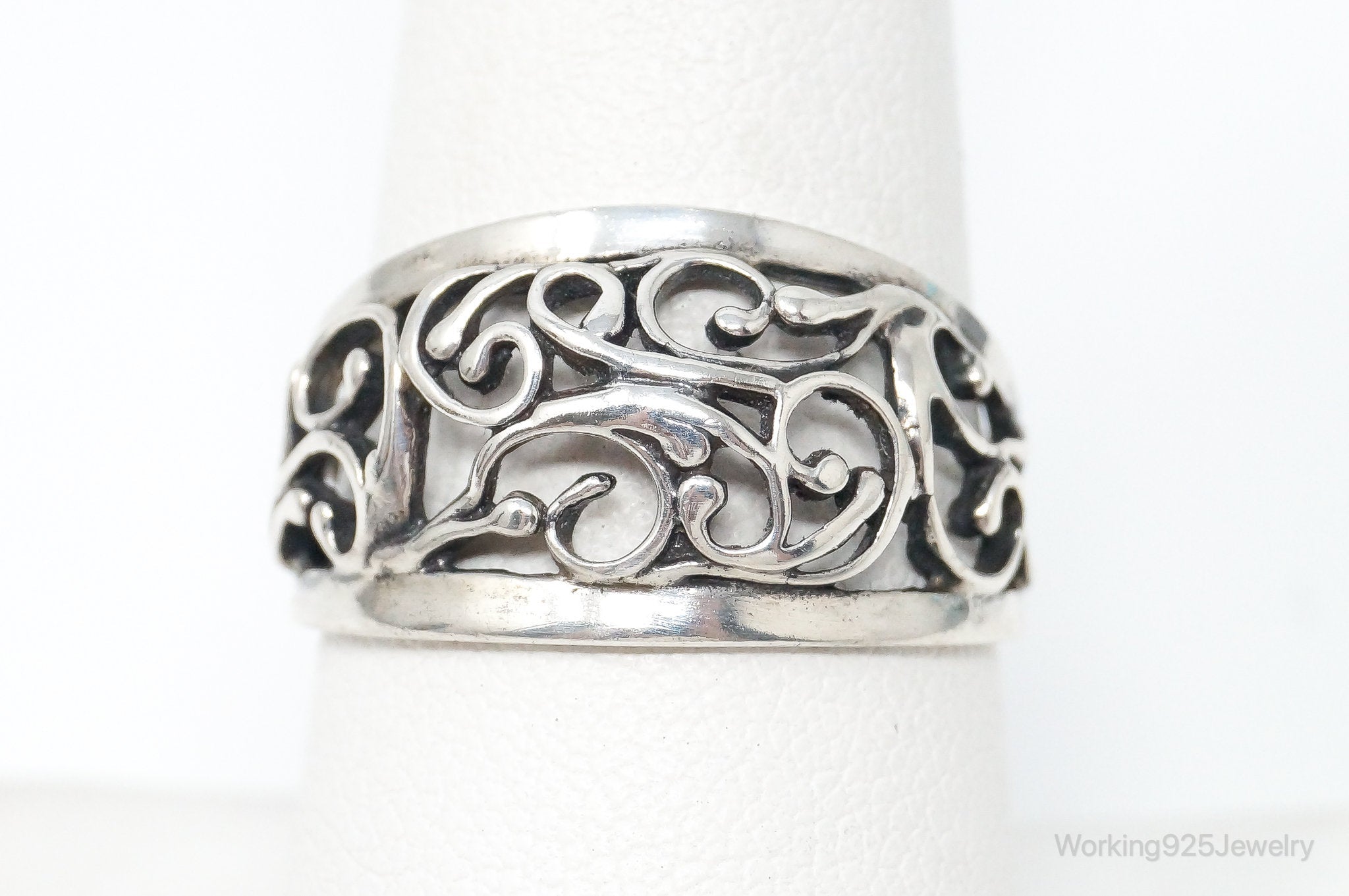 Vintage Designer Cellini Art Nouveau Cut Out Sterling Silver Ring Size 8.5