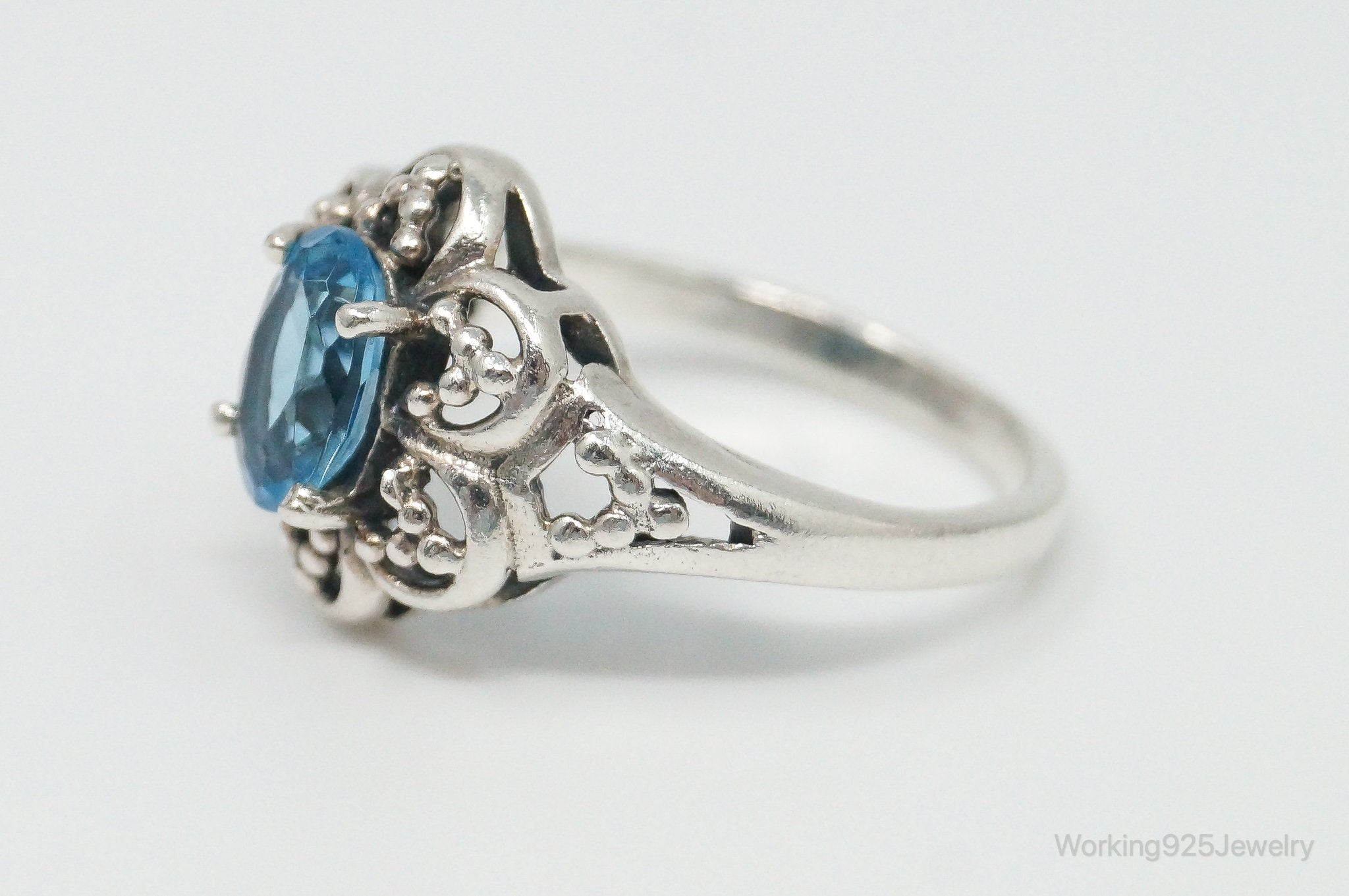 Vintage Blue Topaz Sterling Silver Ring - Size 7