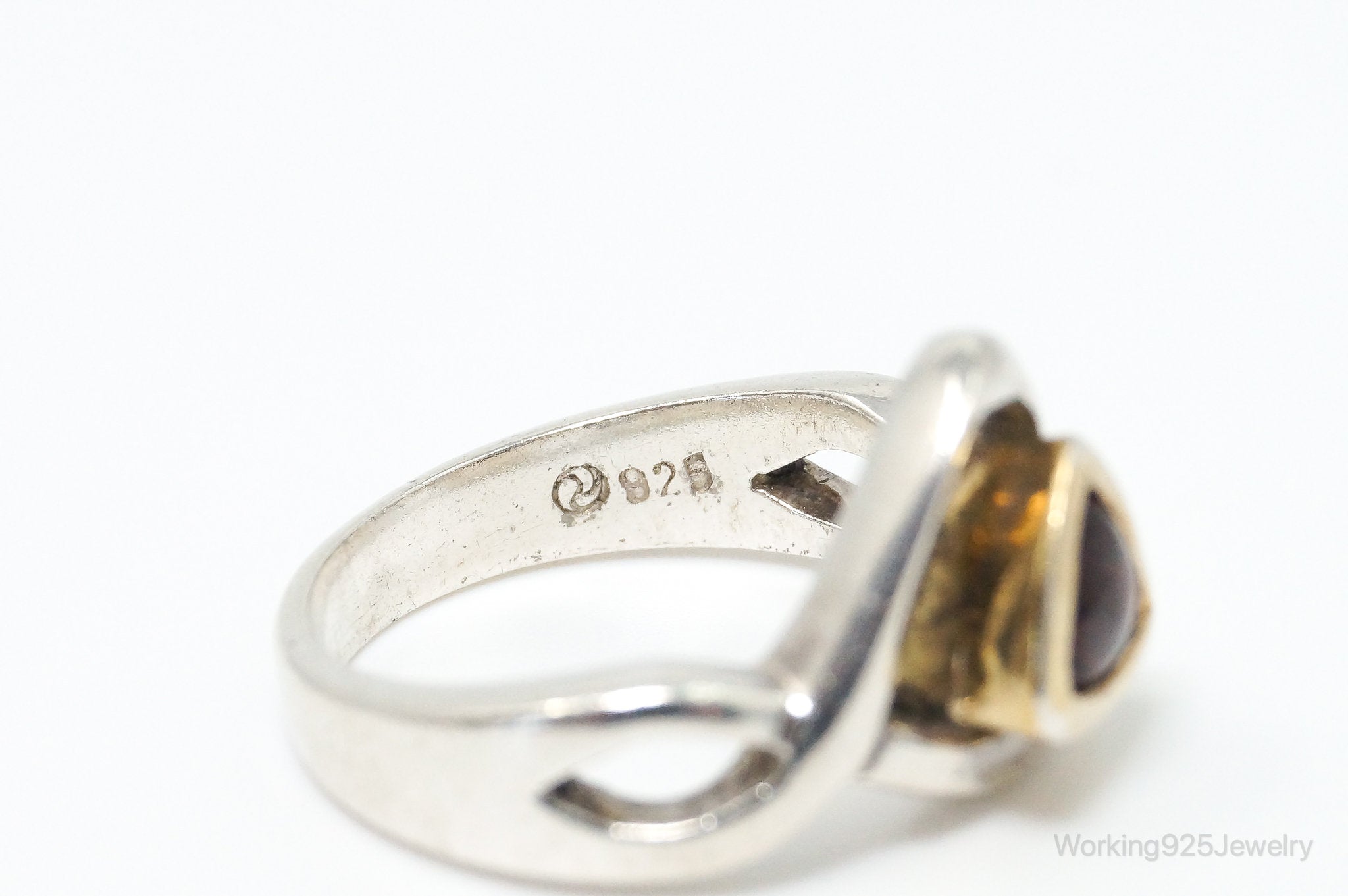 Vintage Art Deco Garnet Gold Vermeil Sterling Silver Ring - Size 5.75