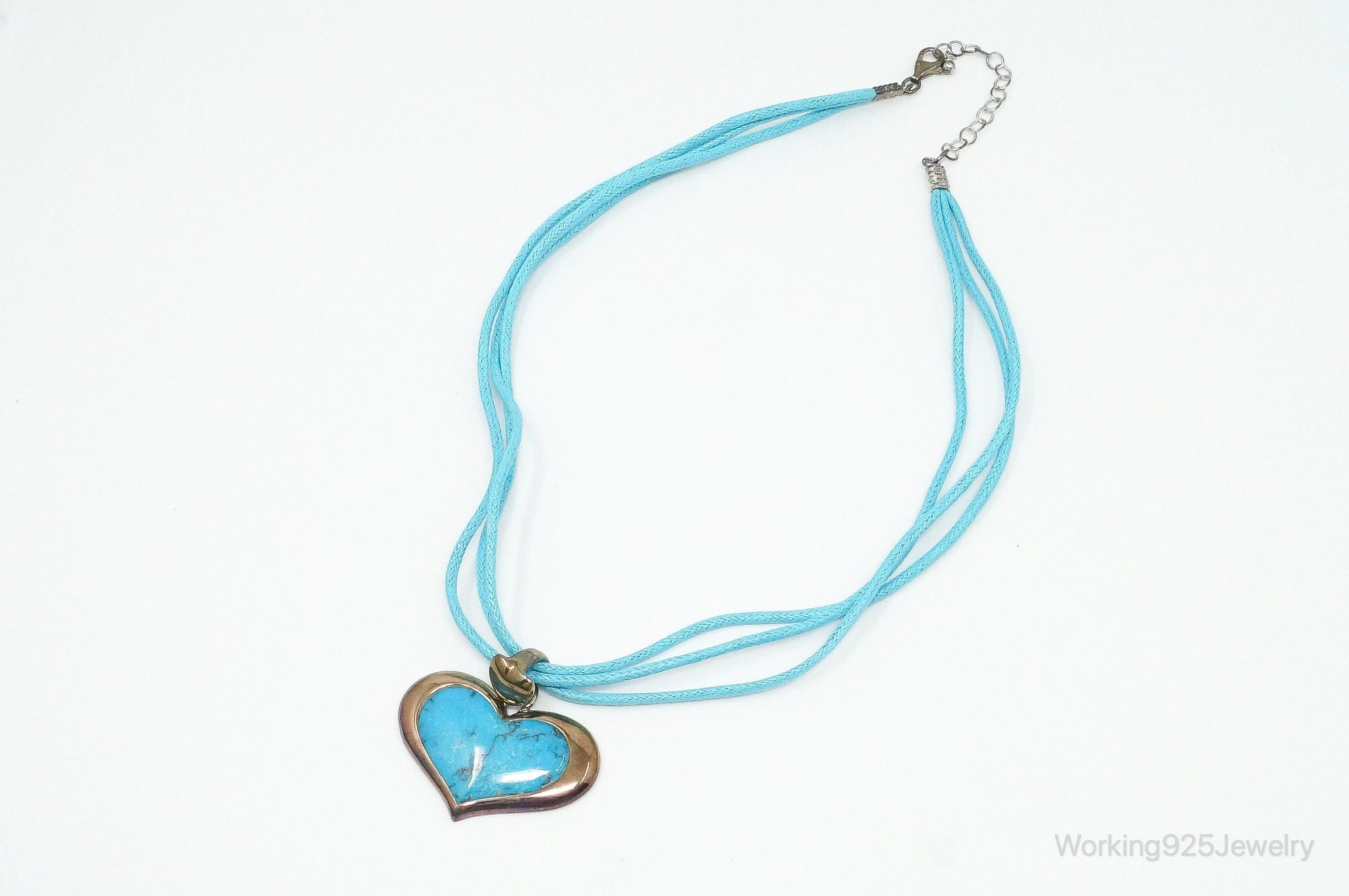 Designer SX Turquoise Heart Sterling Silver Cord Necklace