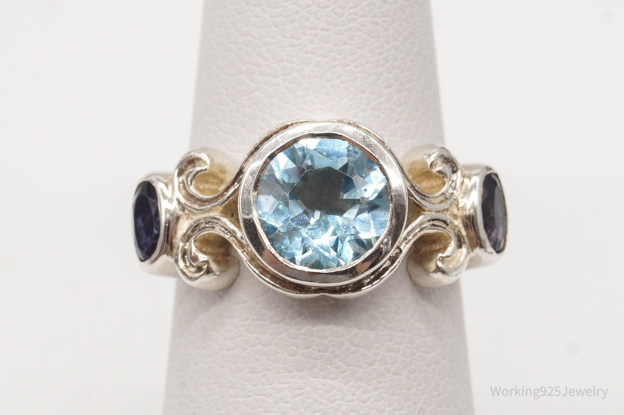 Vintage Blue Topaz Iolite Sterling Silver Ring - Size 5.75