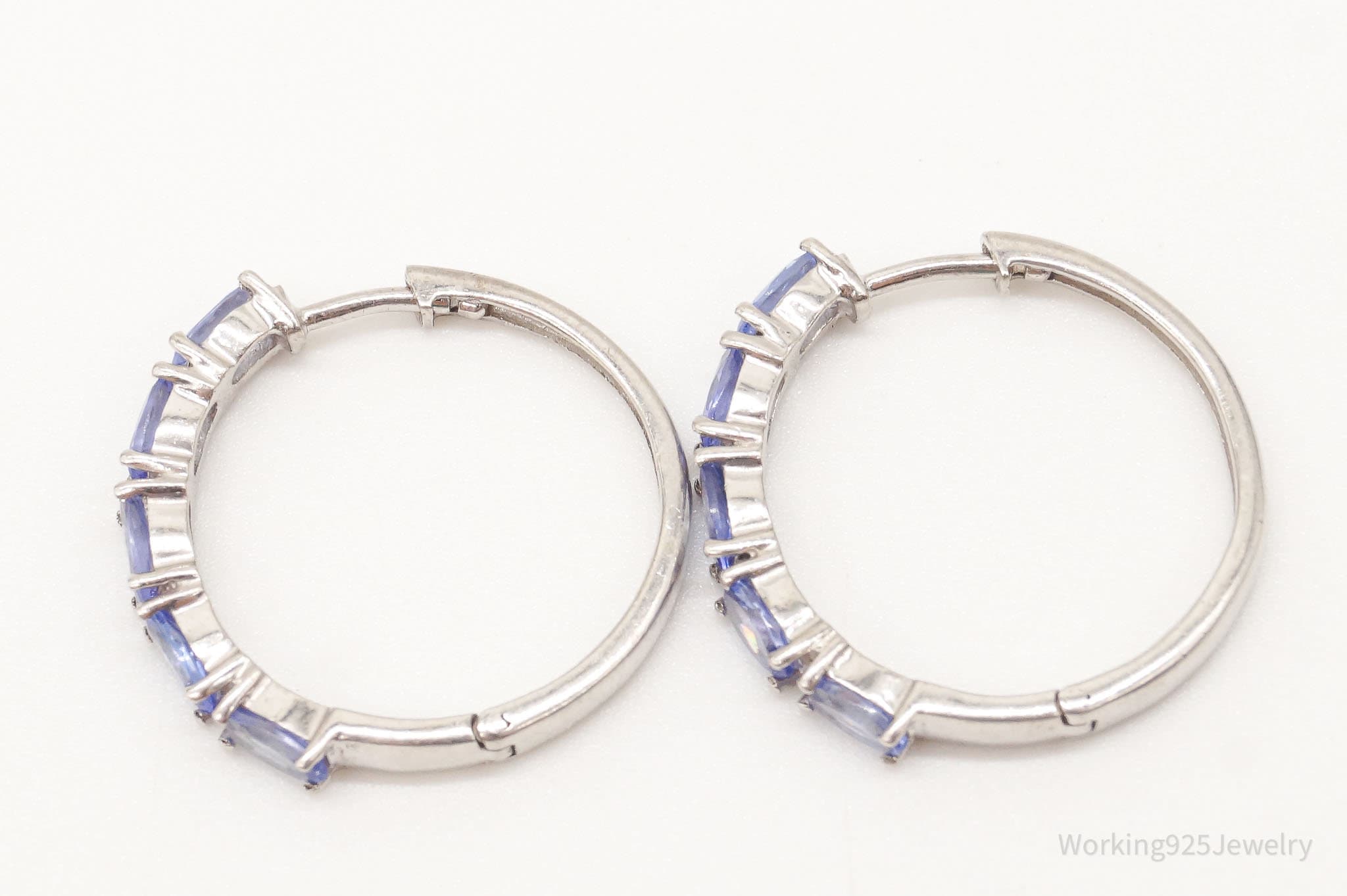 Vintage Iolite Hoop Sterling Silver Earrings