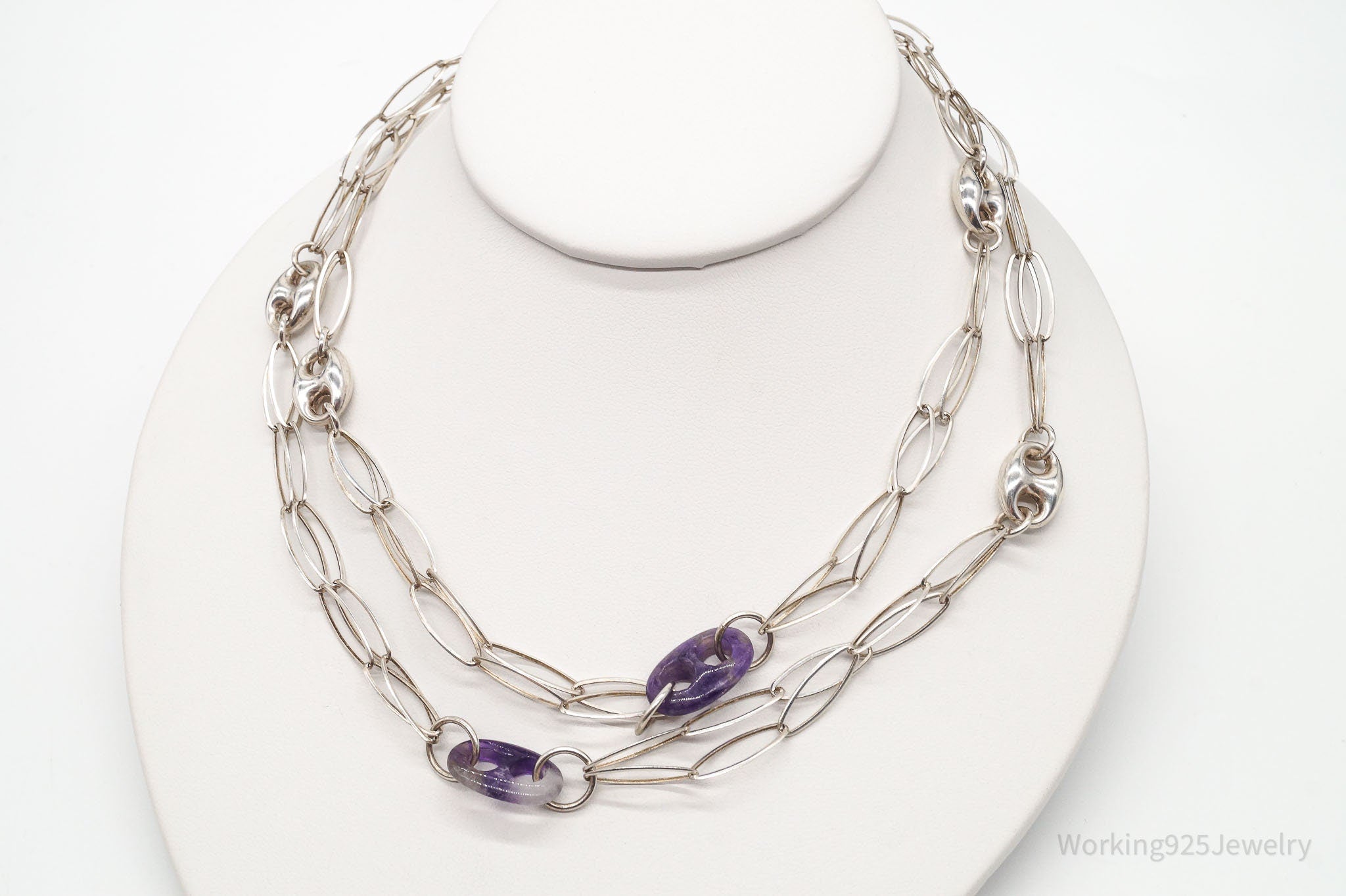 Vintage Amethyst Sterling Silver Chain Necklace 34"