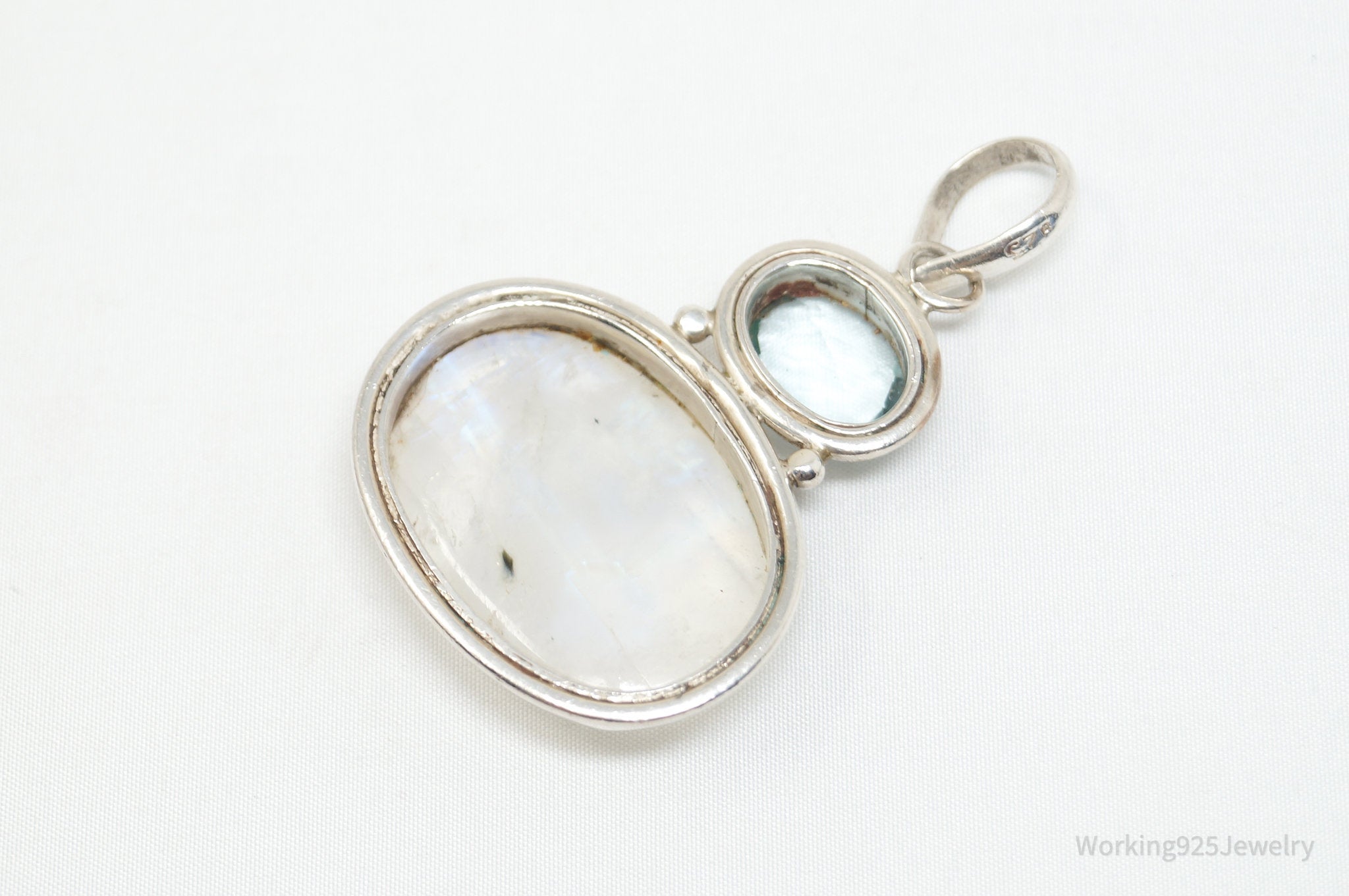 Vintage Blue Topaz Moonstone Sterling Silver Necklace Pendant