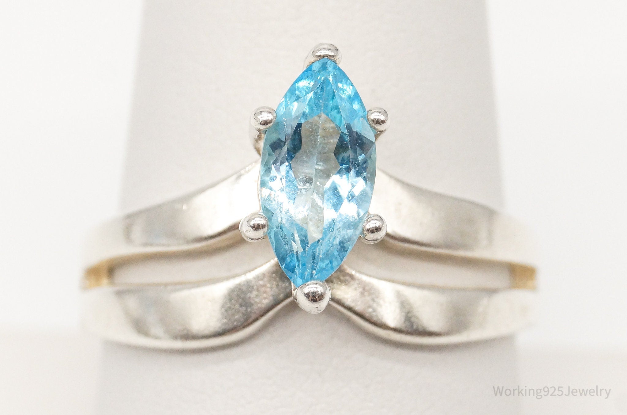 Vintage Blue Topaz Sterling Silver Ring - Size 8.75