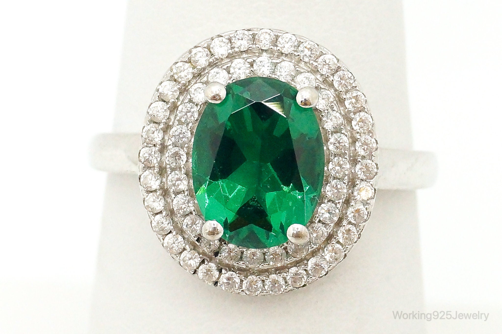 Lab Emerald Cubic Zirconia Sterling Silver Ring - Size 7