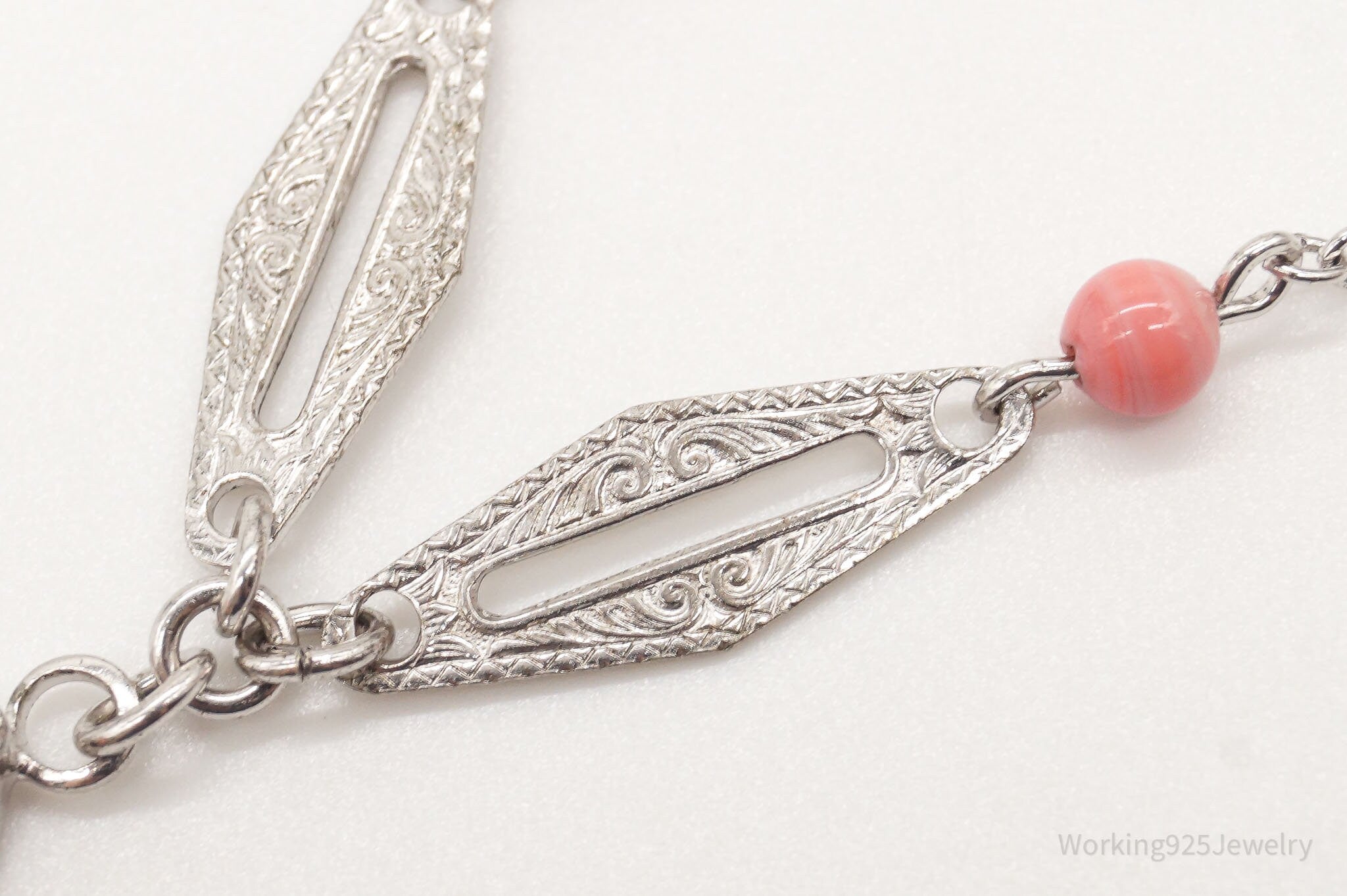 Antique Pink Stone Sterling Silver Necklace