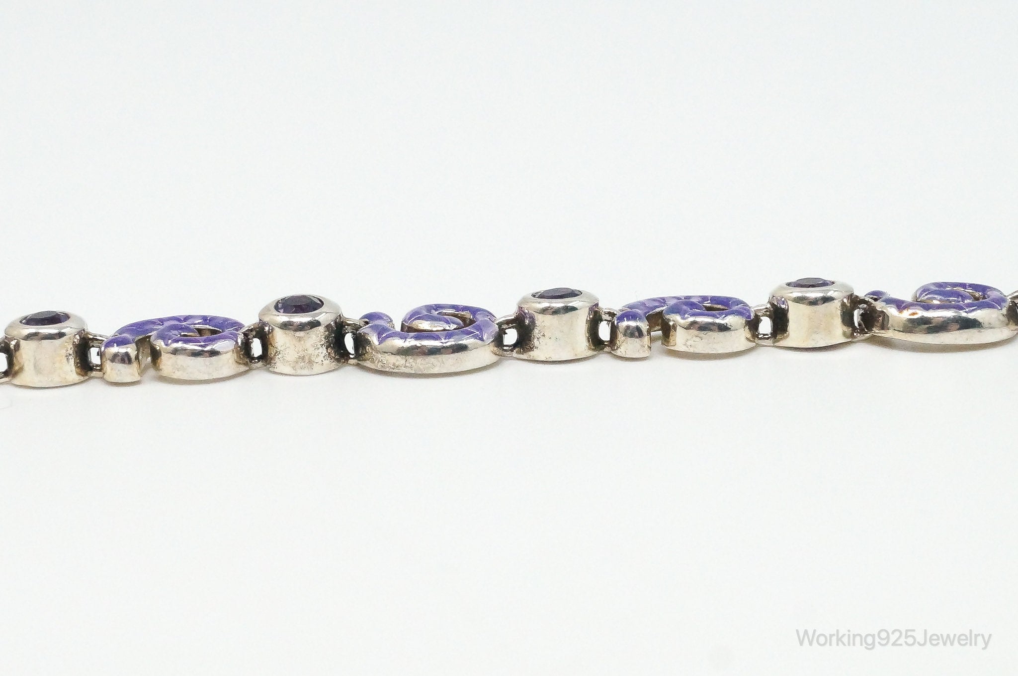 Vintage Amethyst Spiral Sterling Silver Bracelet