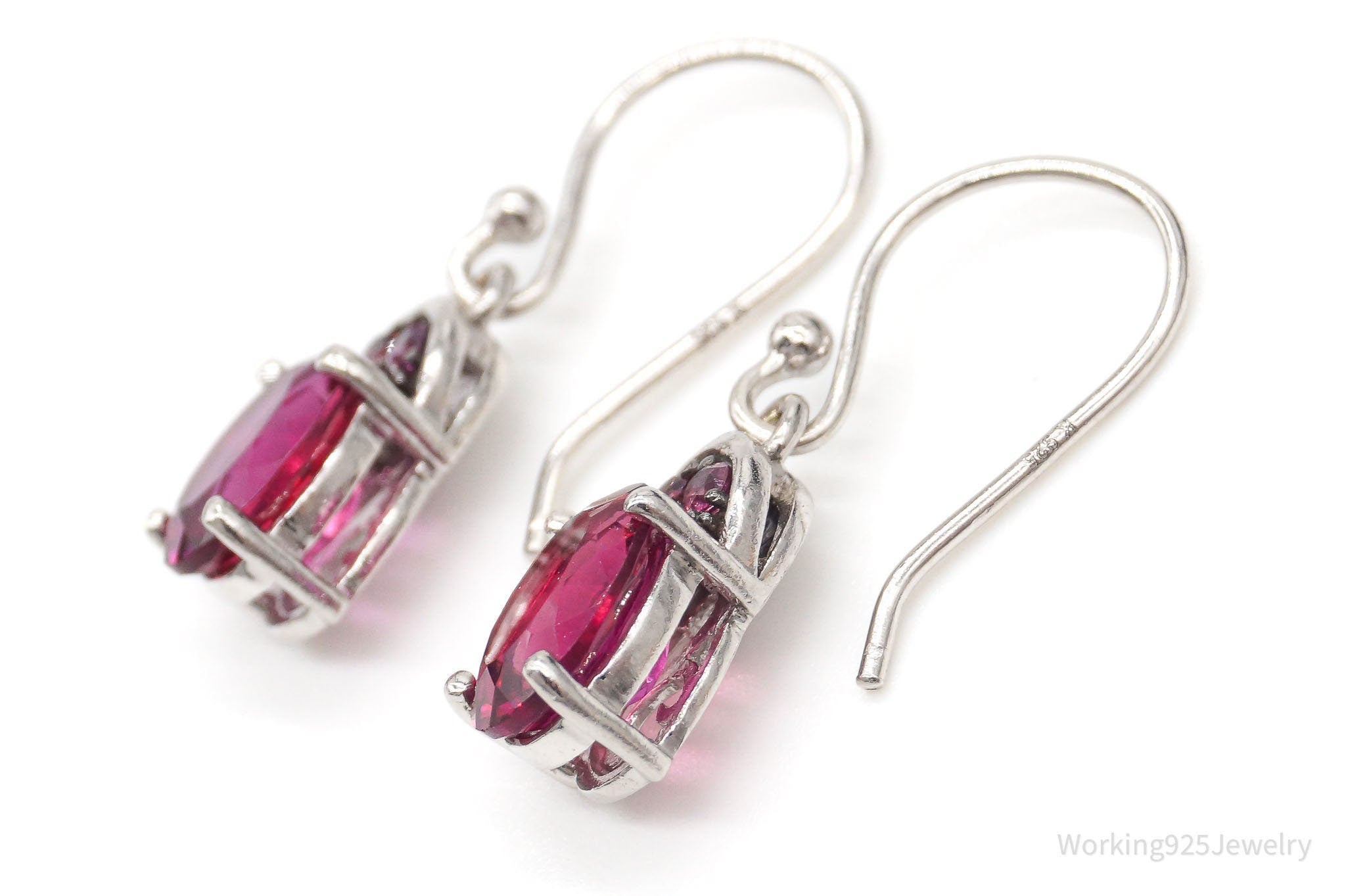 Designer Pink Tourmaline Pink CZ Rhodium Over Sterling Silver Earrings