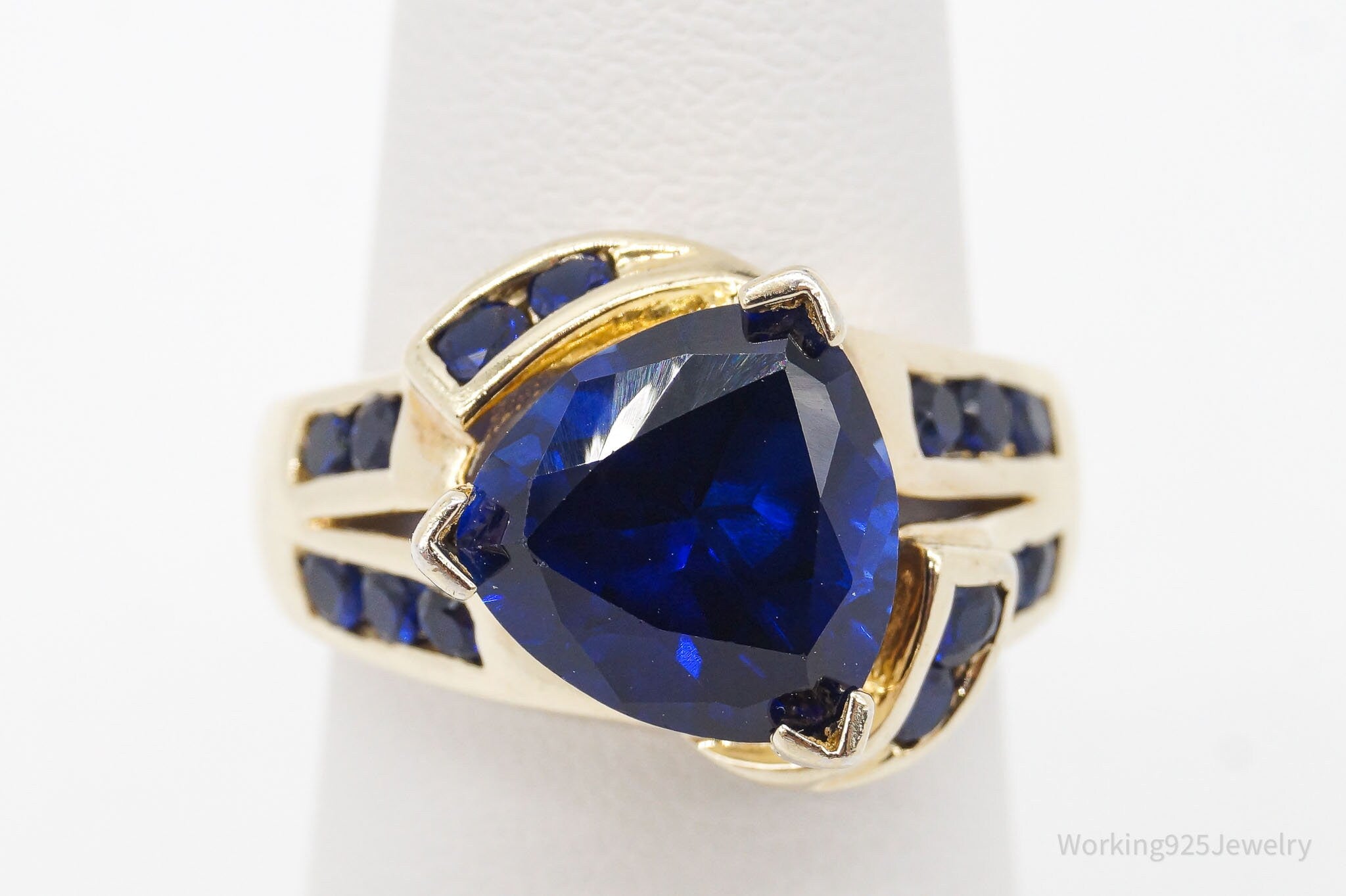 Vintage Designer Lab Sapphire Gold Over Sterling Silver Ring Size 6