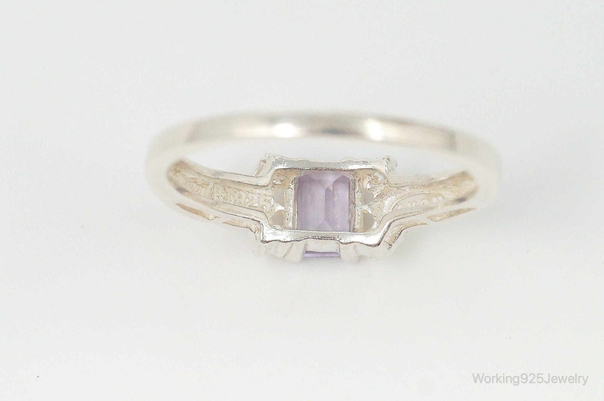 Vintage Avon Amethyst Cubic Zirconia Sterling Silver Band Ring - Size 8