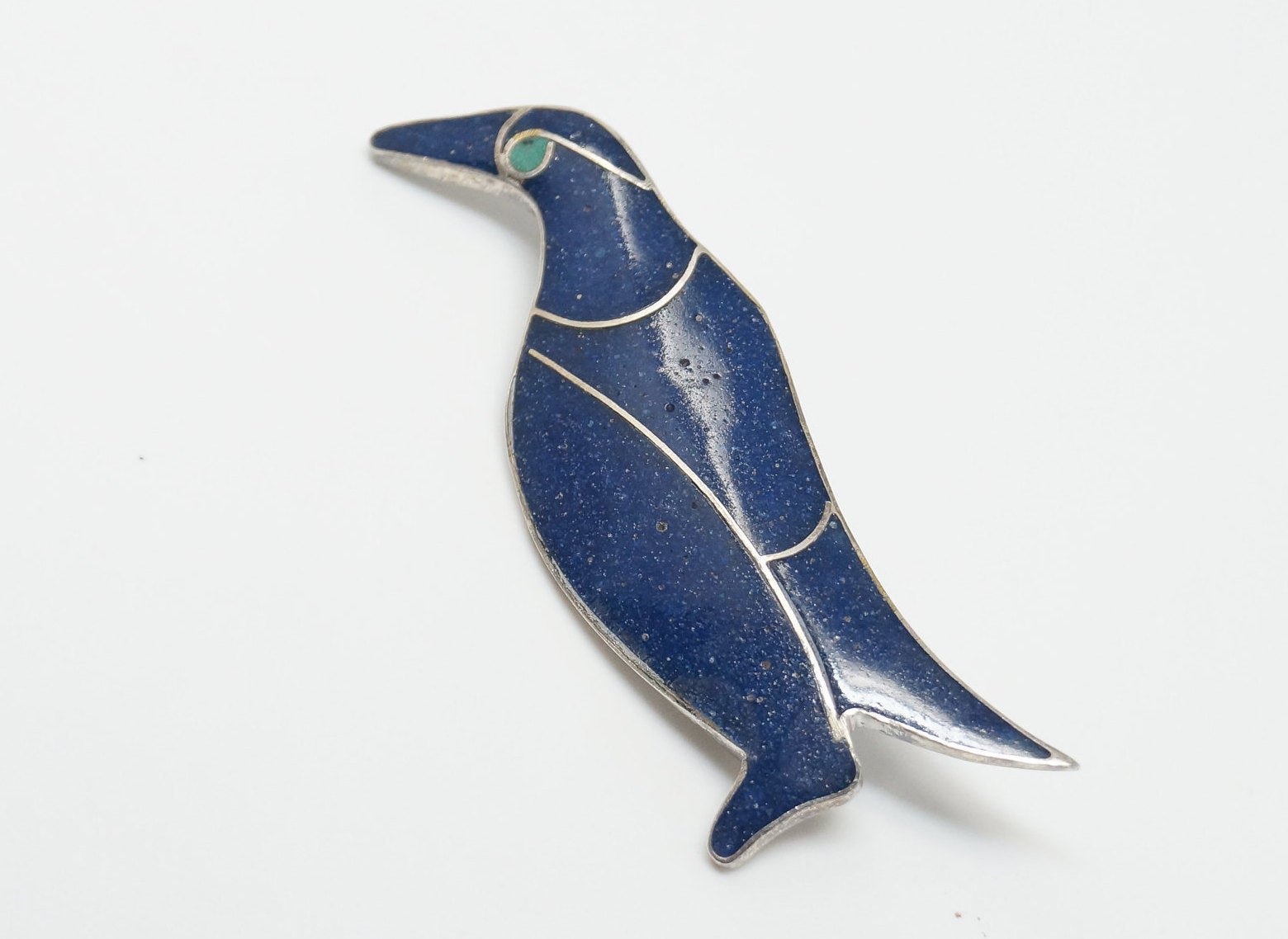 Vintage Blue Lapis Lazuli Penguin Sterling Silver Brooch Pin