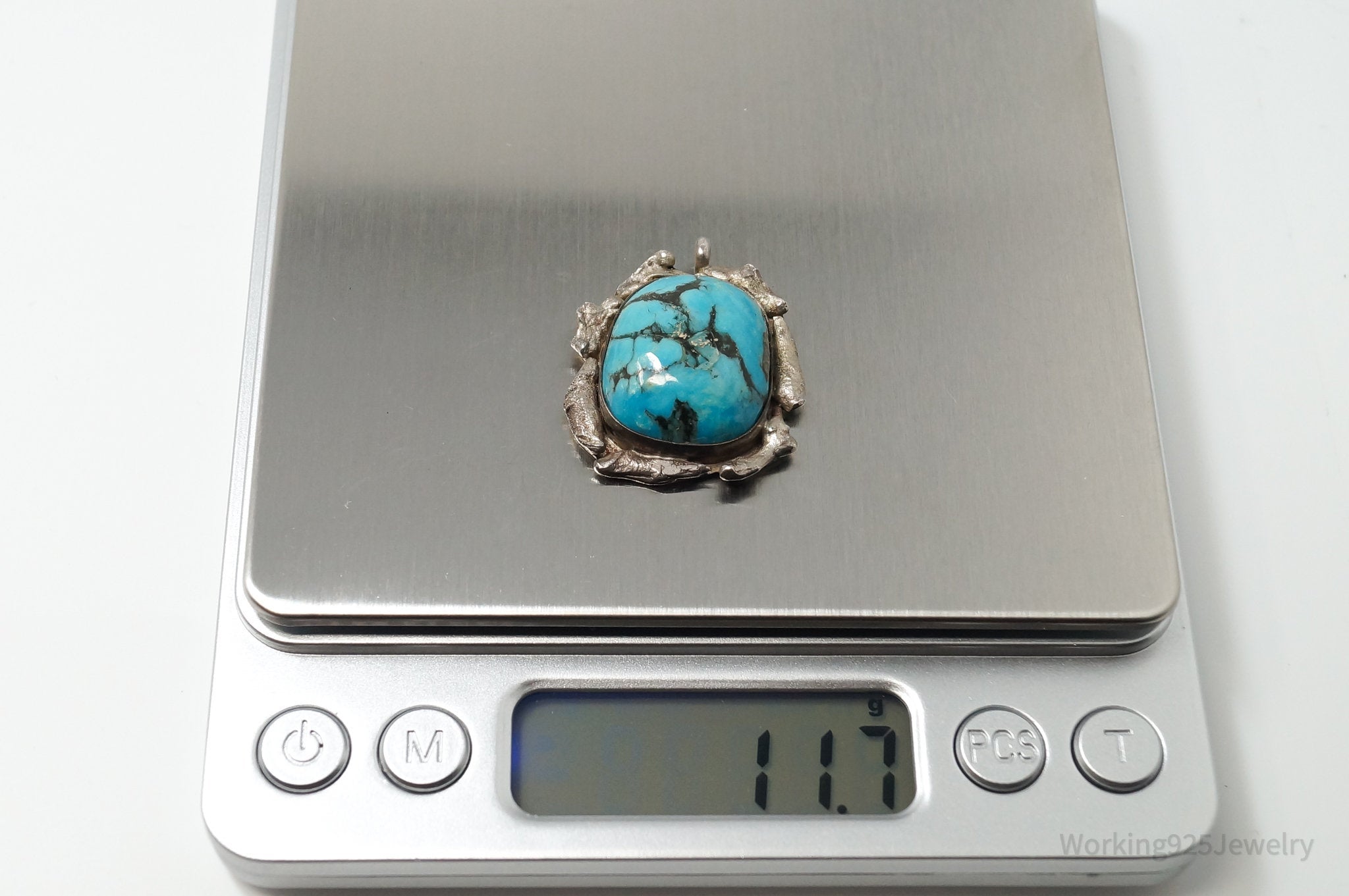 Vintage Handmade Native American Jimmy Herald Turquoise Sterling Silver Pendant