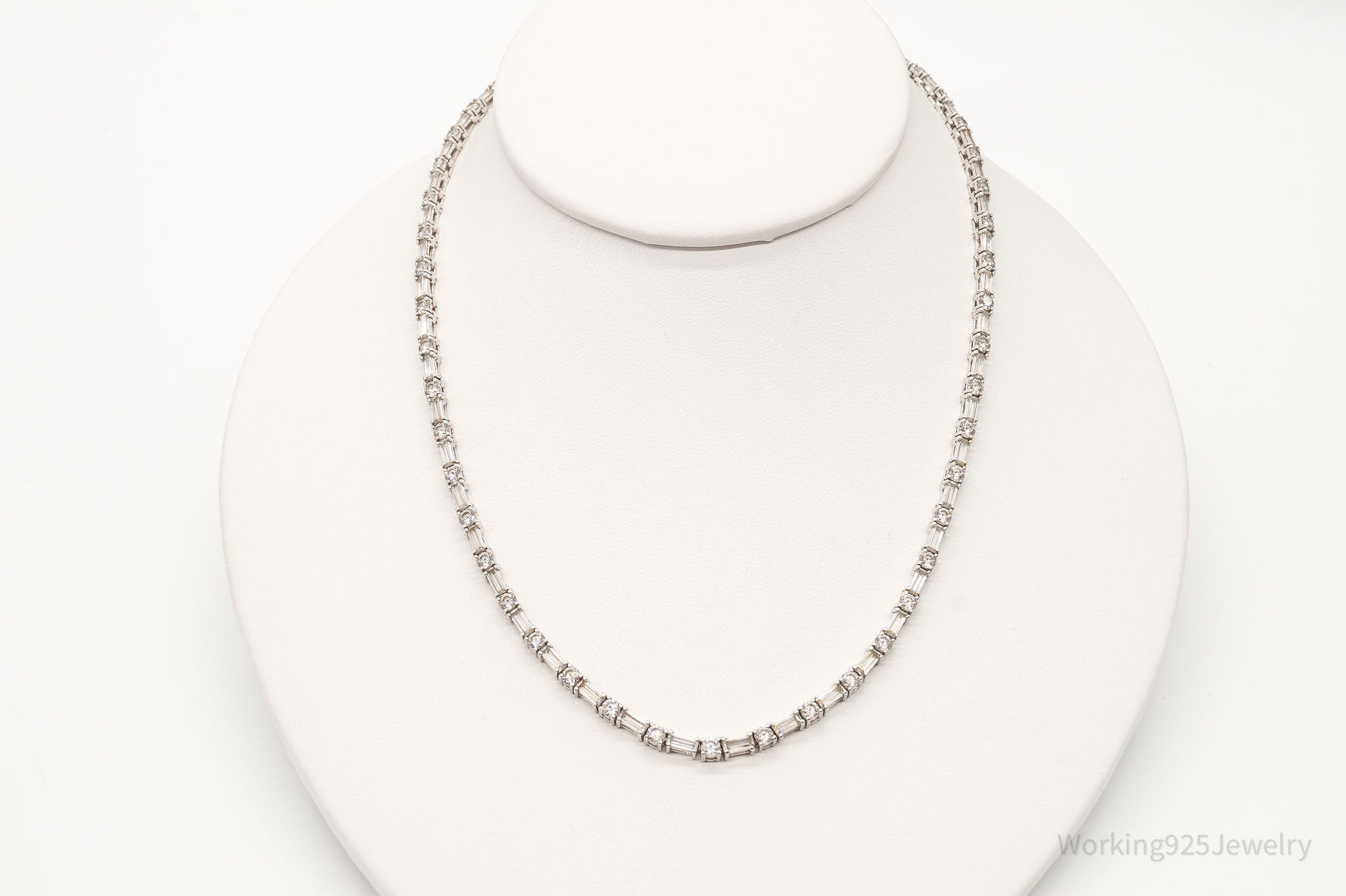 Vintage Cubic Zirconia Platinum Clad Sterling Silver Necklace 16"