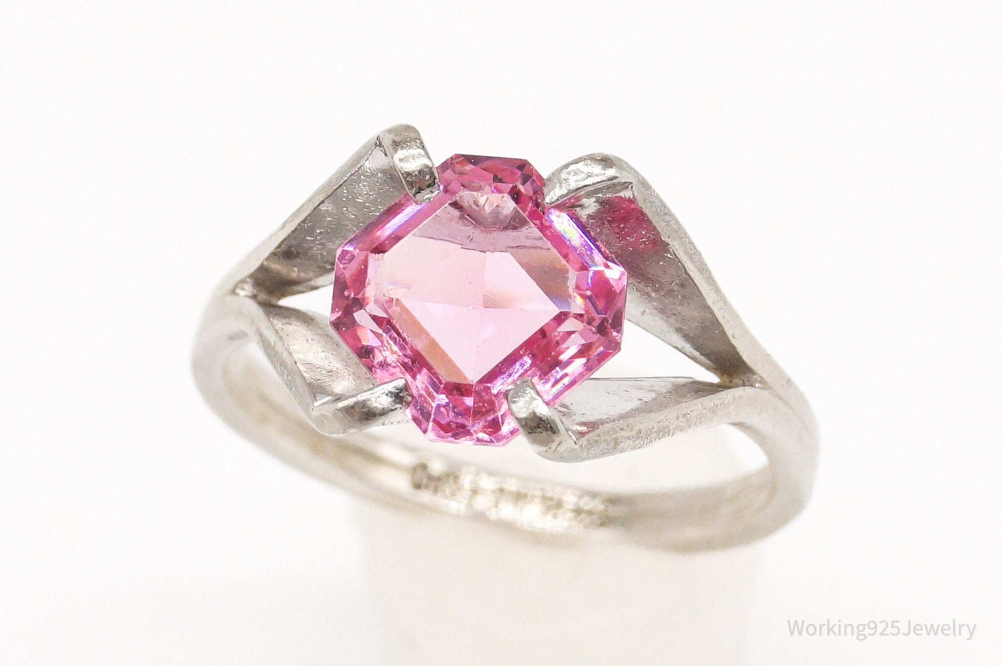 Vintage Designer Espo Pink Cubic Zirconia Sterling Silver Ring - Size 5