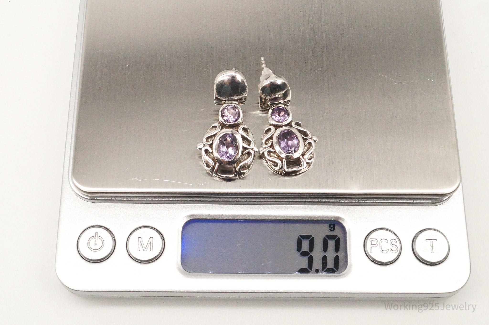 Vintage Designer SI Amethyst Sterling Silver Earrings