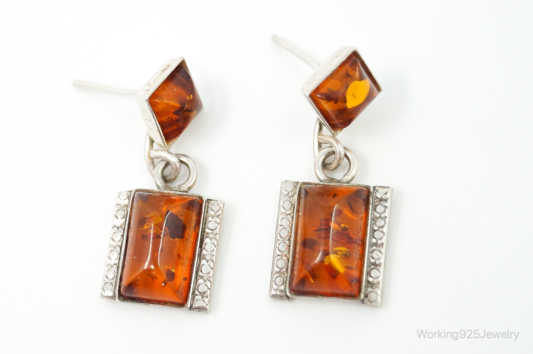 Vintage Amber Sterling Silver Earrings