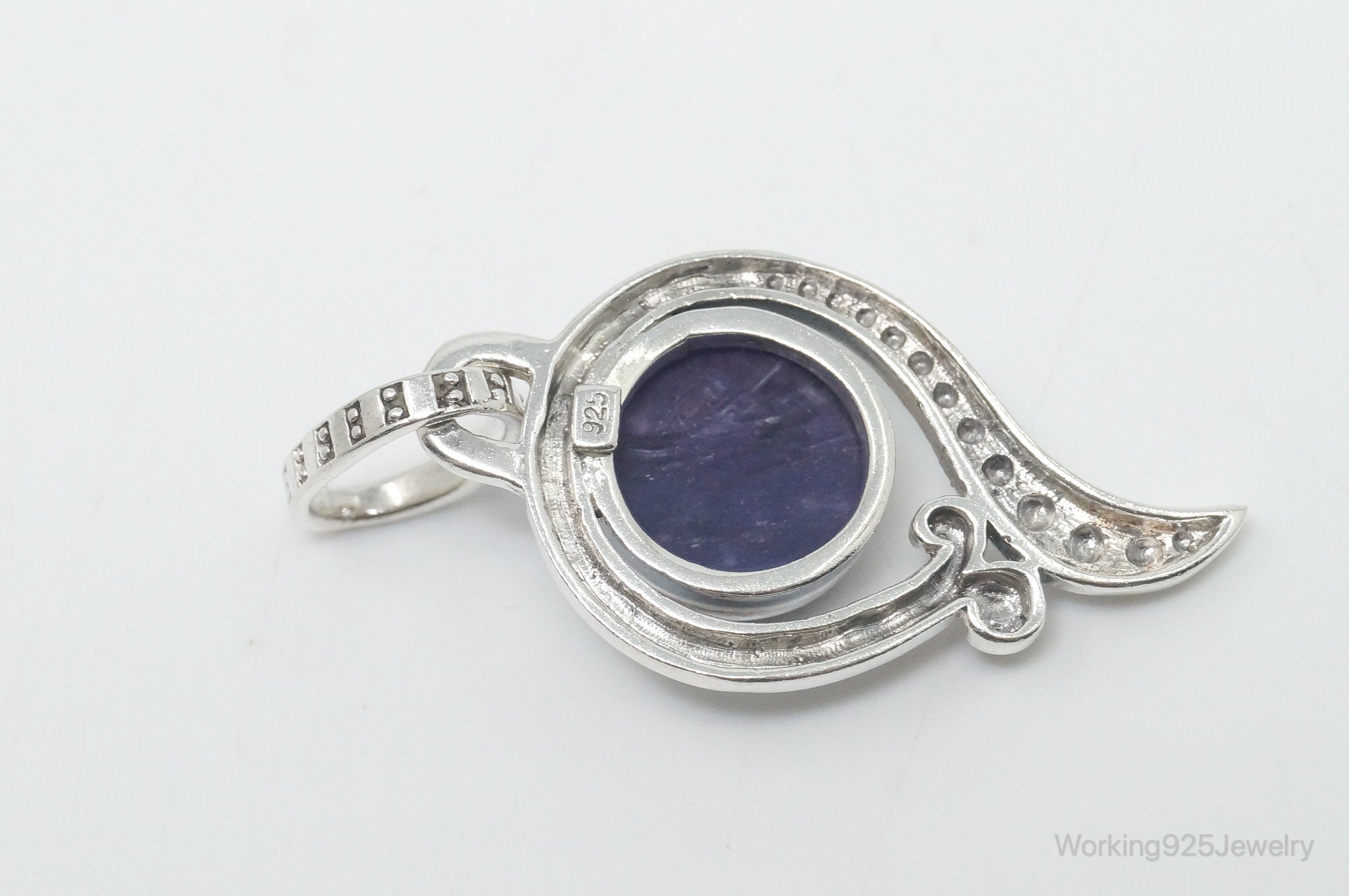 Vintage Art Deco Charoite Sterling Silver Necklace Pendant