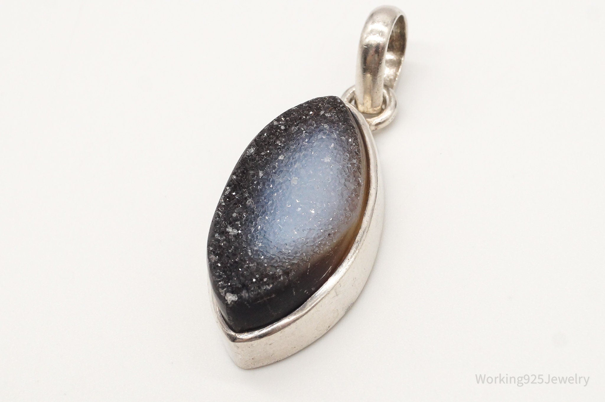 Vintage Large Druzy Quartz Sterling Silver Pendant