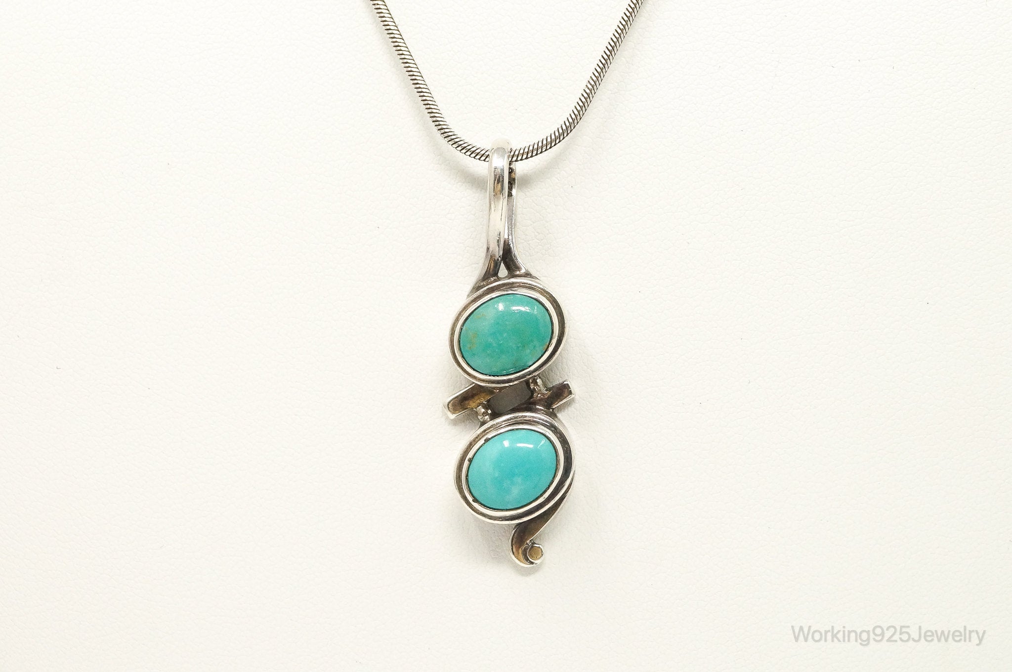 VTG Native American JS Turquoise Sterling Silver Necklace