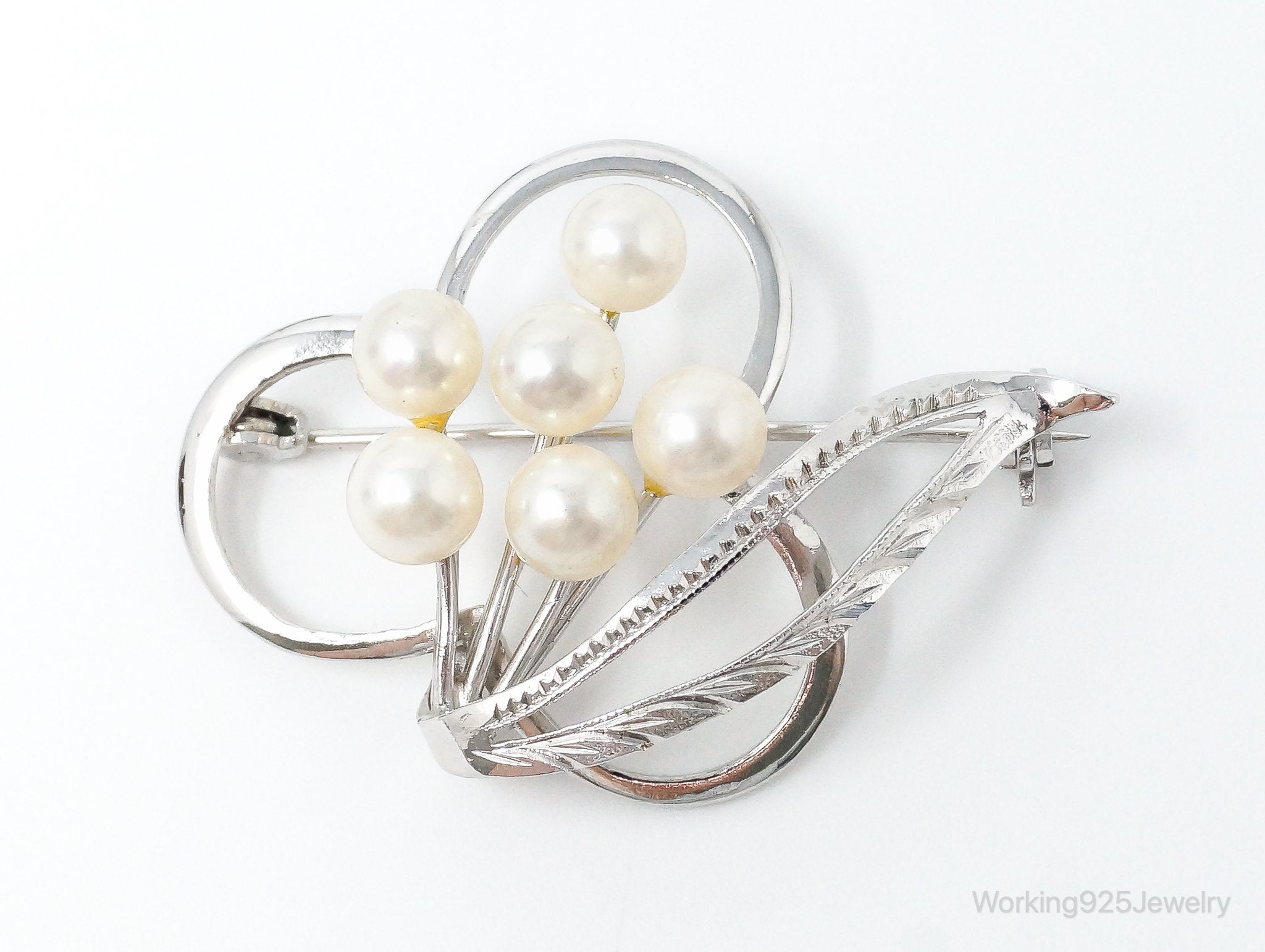 Antique Pearl Sterling Silver Brooch Pin