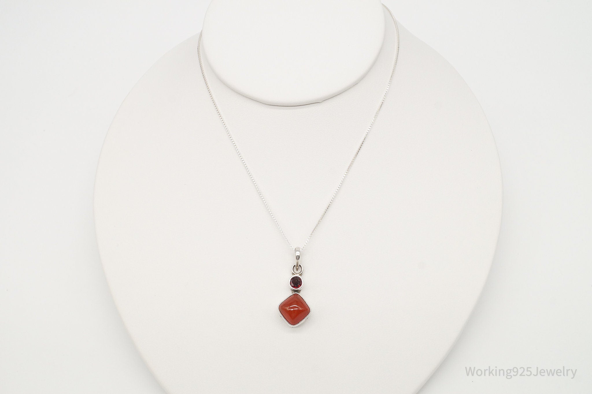 Vintage Carnelian Garnet Sterling Silver Necklace