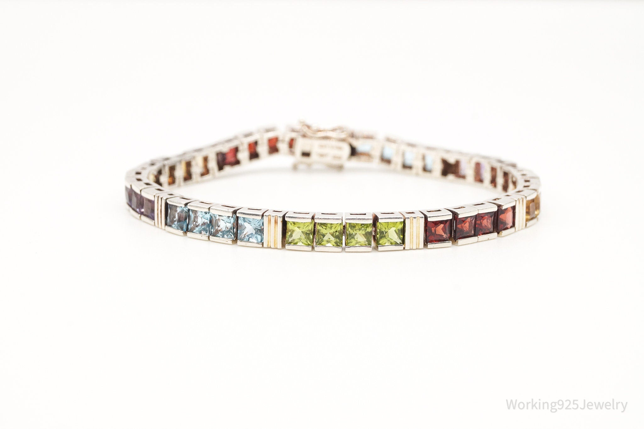 Vintage Designer Multi Gemstone Sterling Silver Bracelet